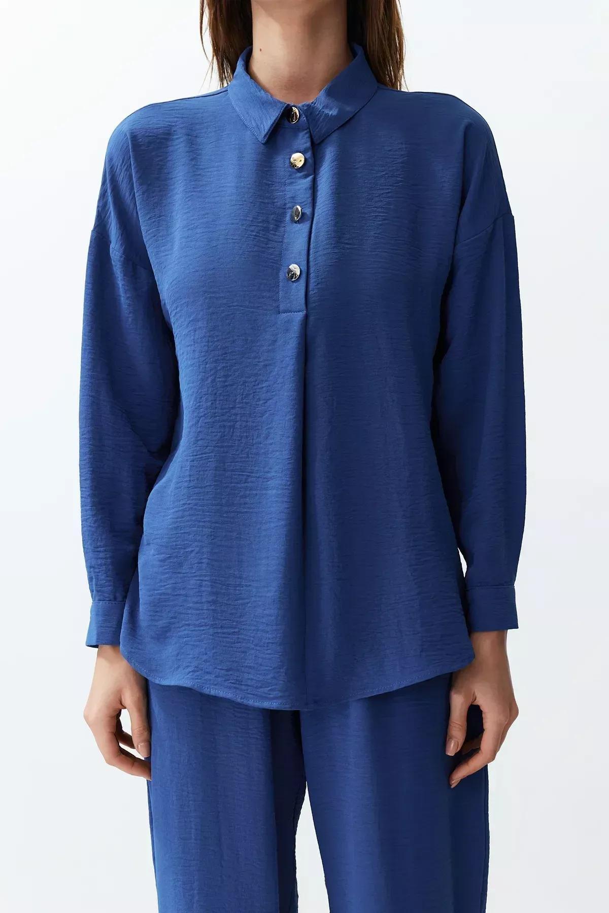 Blue buttoned blouse trouser set, C101_5645, large image number 3