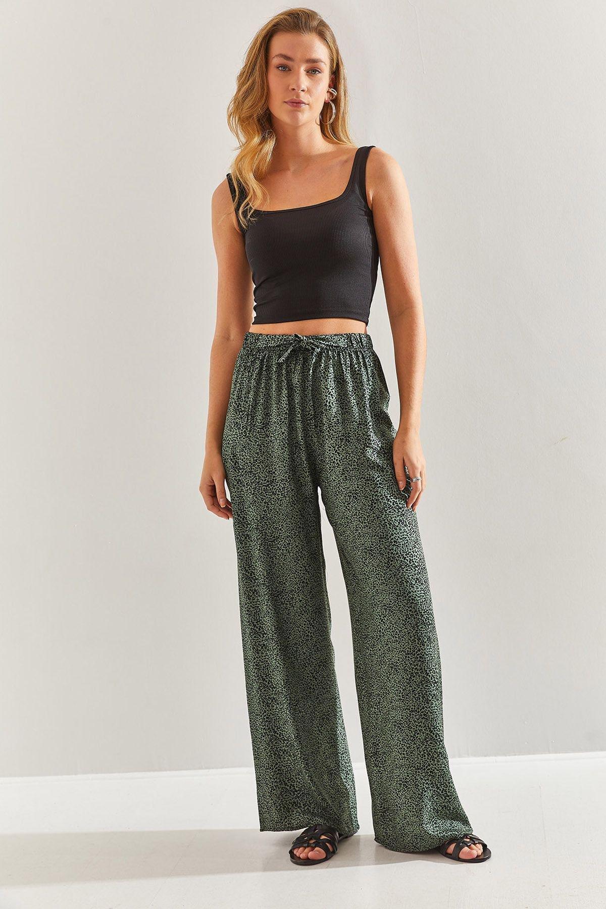 Green Elastic Waist Pattern Trousers, C101_5671, large image number 0