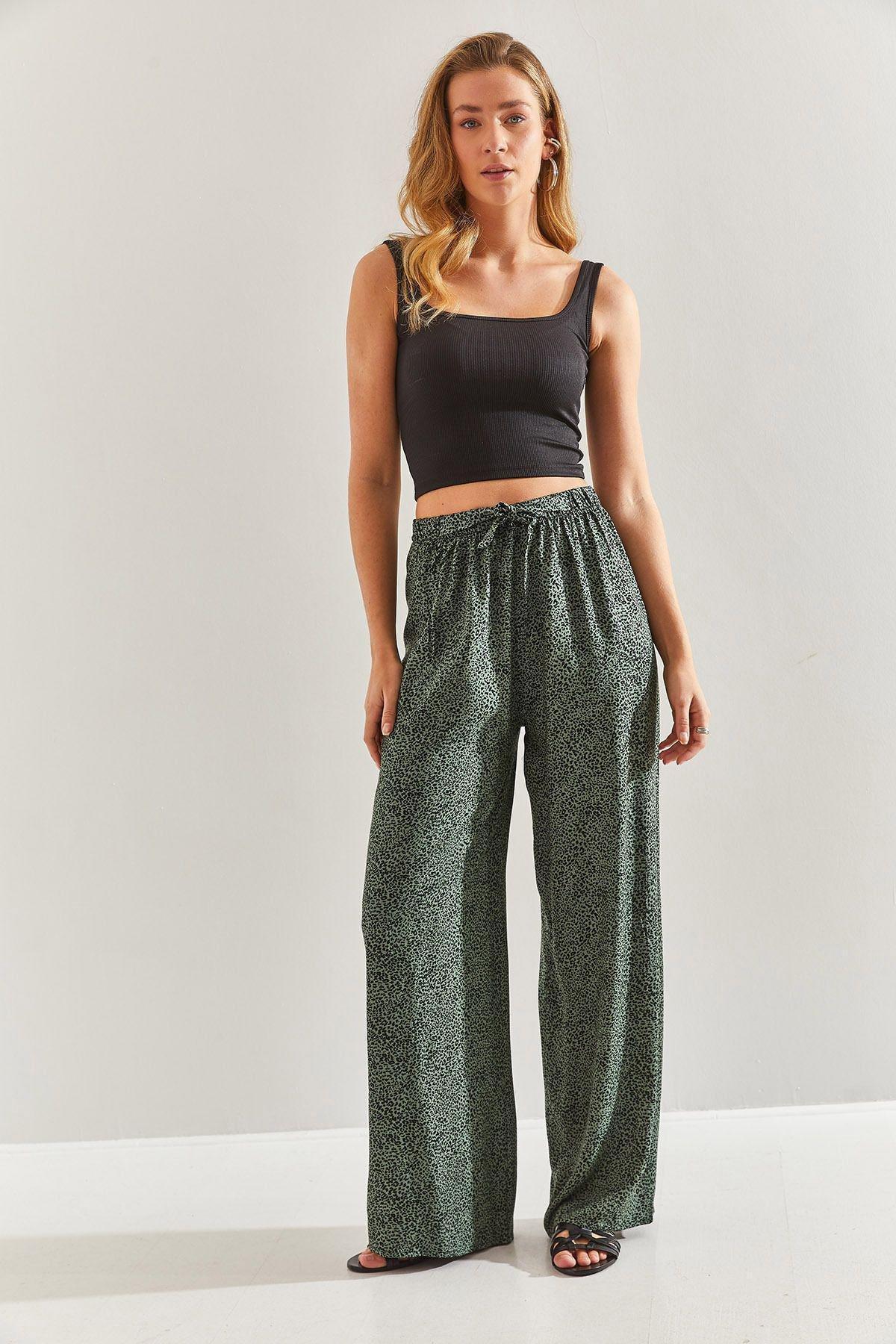 Green Elastic Waist Pattern Trousers, C101_5671, large image number 2