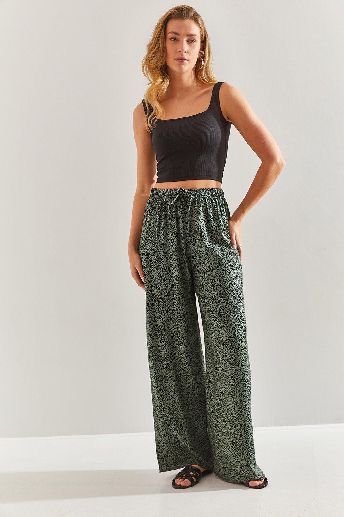 Green Elastic Waist Pattern Trousers, C101_5671, large image number 3