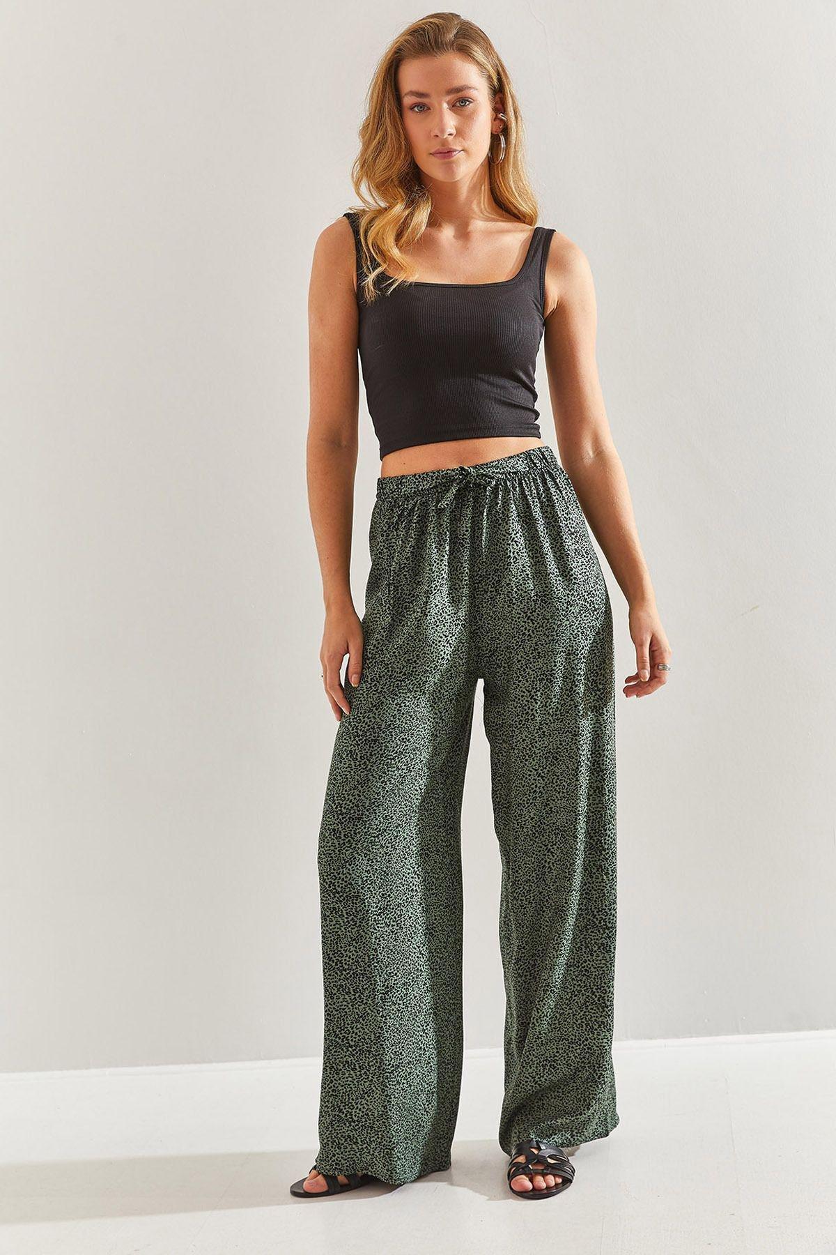 Green Elastic Waist Pattern Trousers, C101_5671, large image number 4