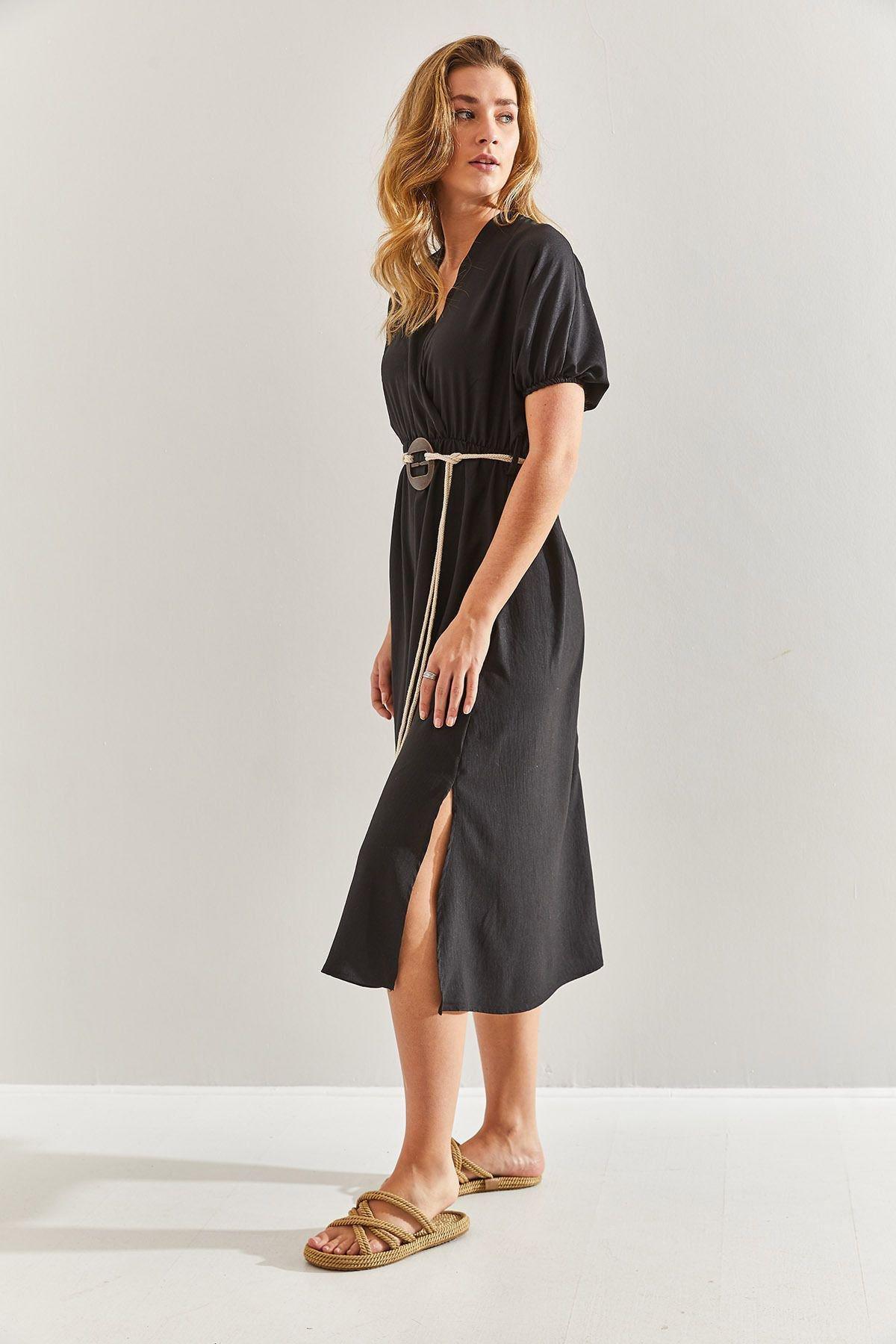 Black Double-Breasted Belted Dress, C101_5720, large image number 5