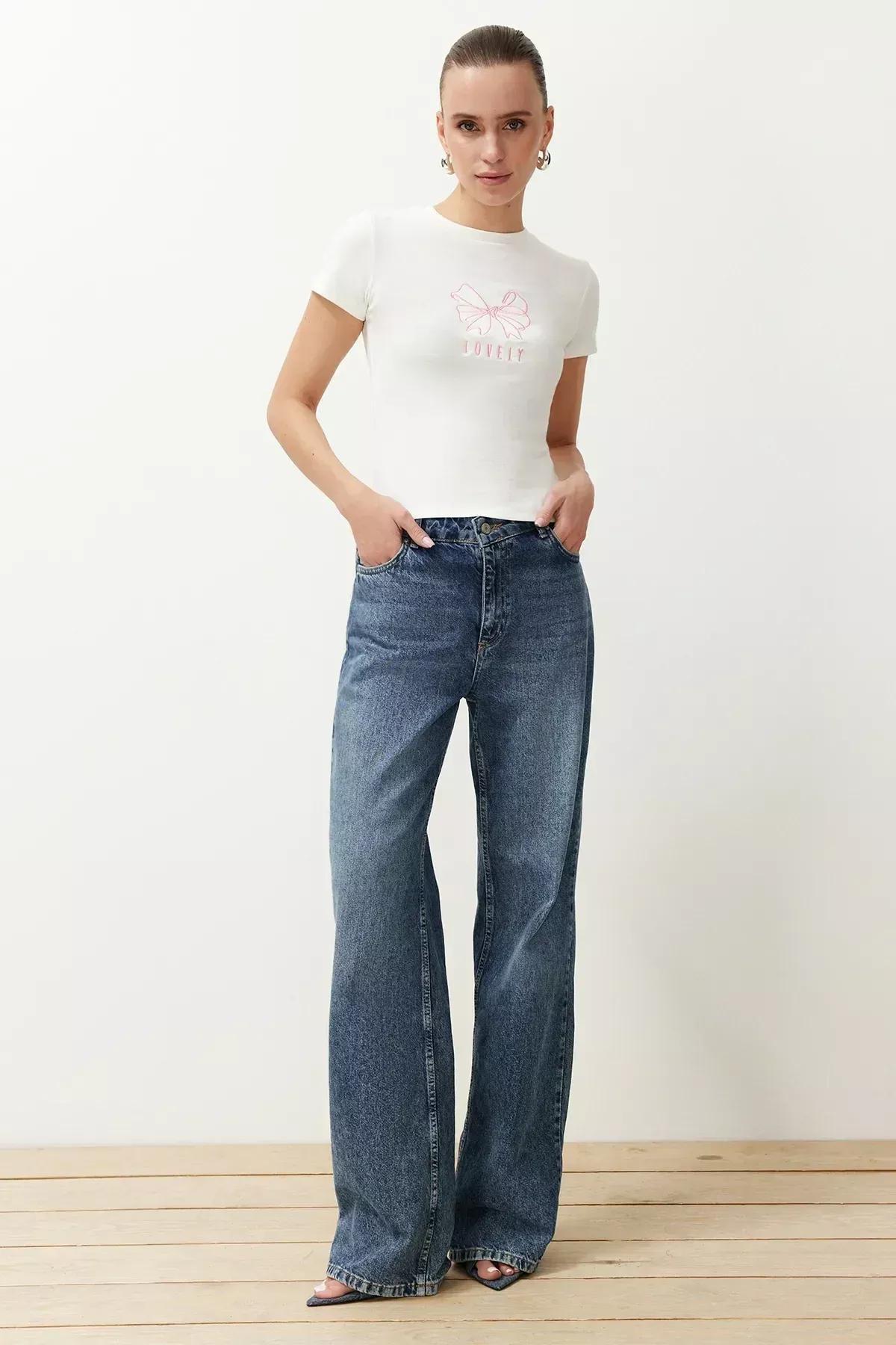 Ecru Ribbon Embroidered T-Shirt, Ecru, large image number 2