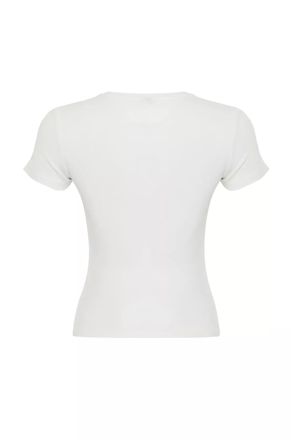 Ecru Ribbon Embroidered T-Shirt, Ecru, large image number 6