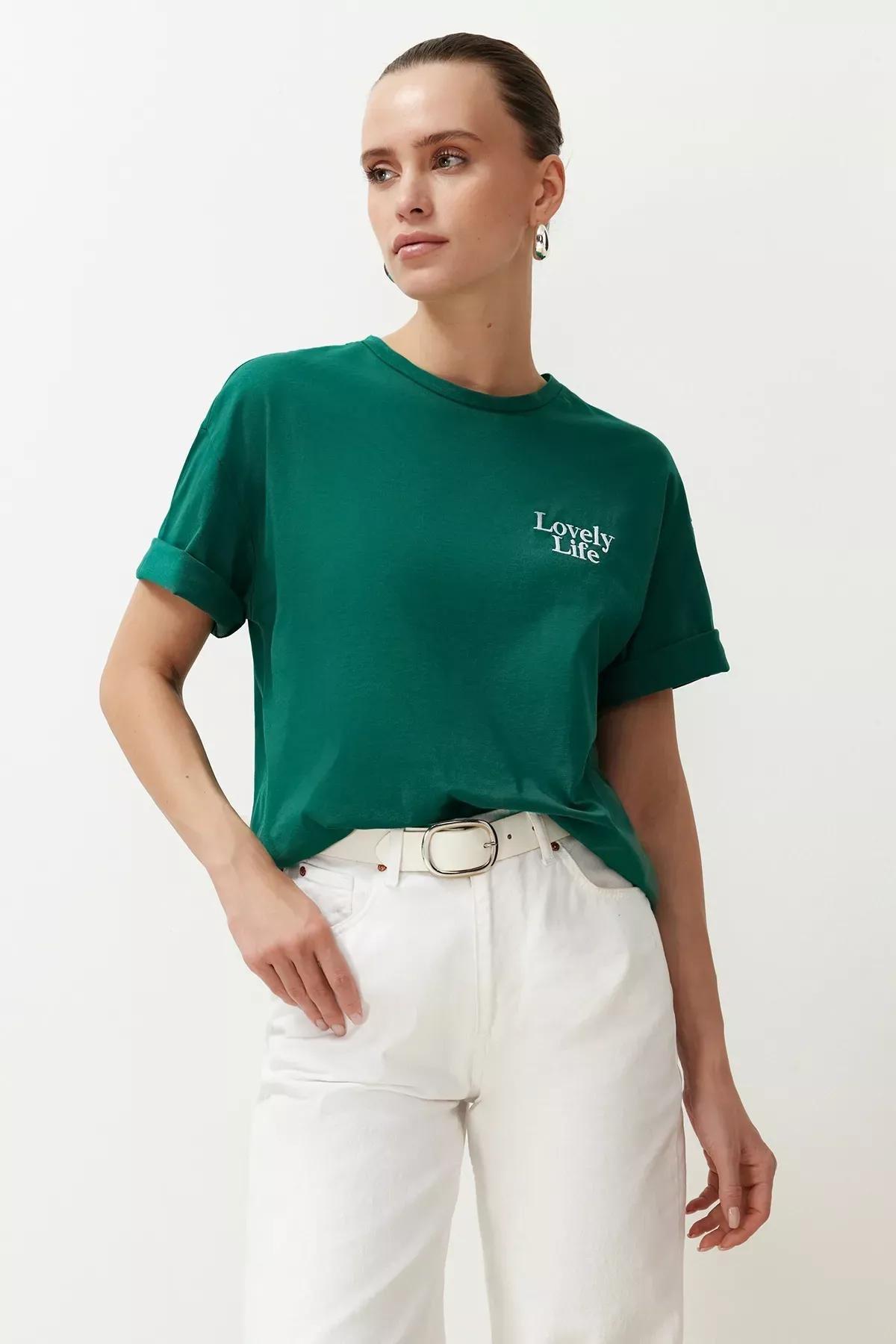 Green Slogan Pocket T-Shirt, Emerald, large image number 0