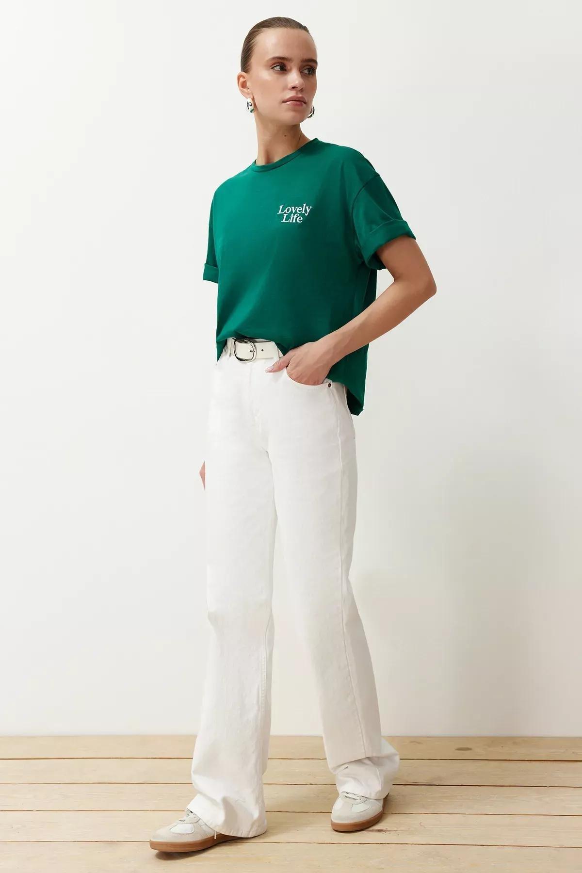 Green Slogan Pocket T-Shirt, Emerald, large image number 1