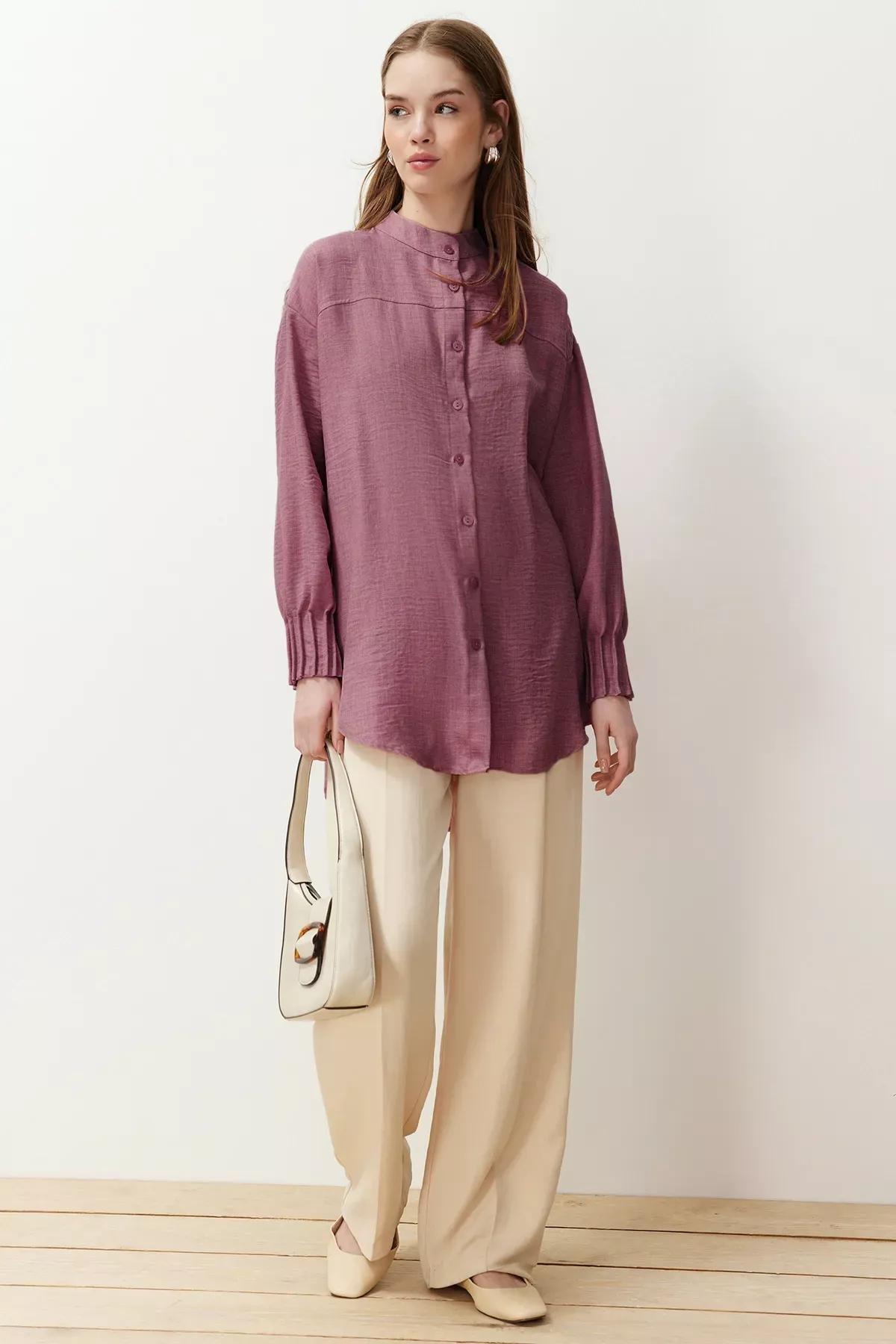 Pink Linen Oversize Shirt, POWDER, large image number 0
