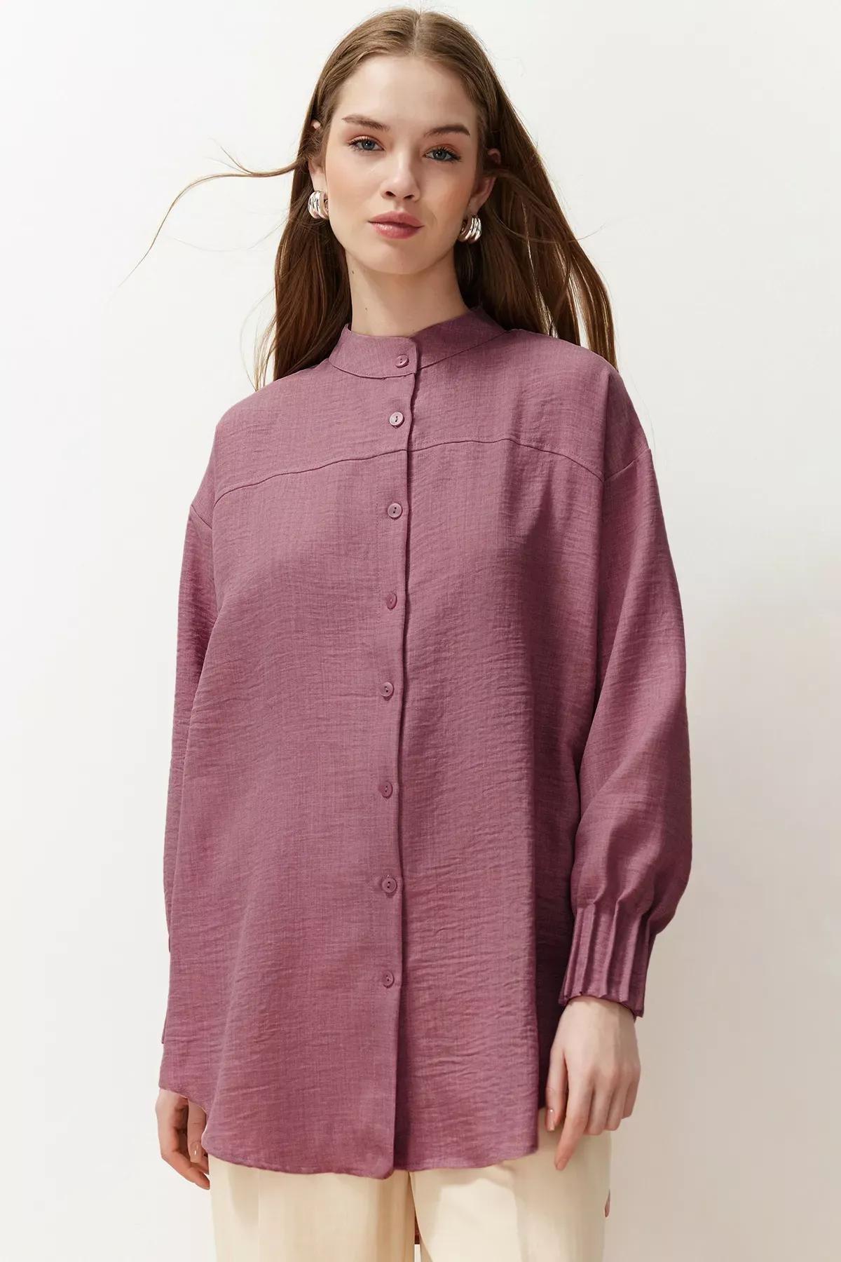Pink Linen Oversize Shirt, POWDER, large image number 1