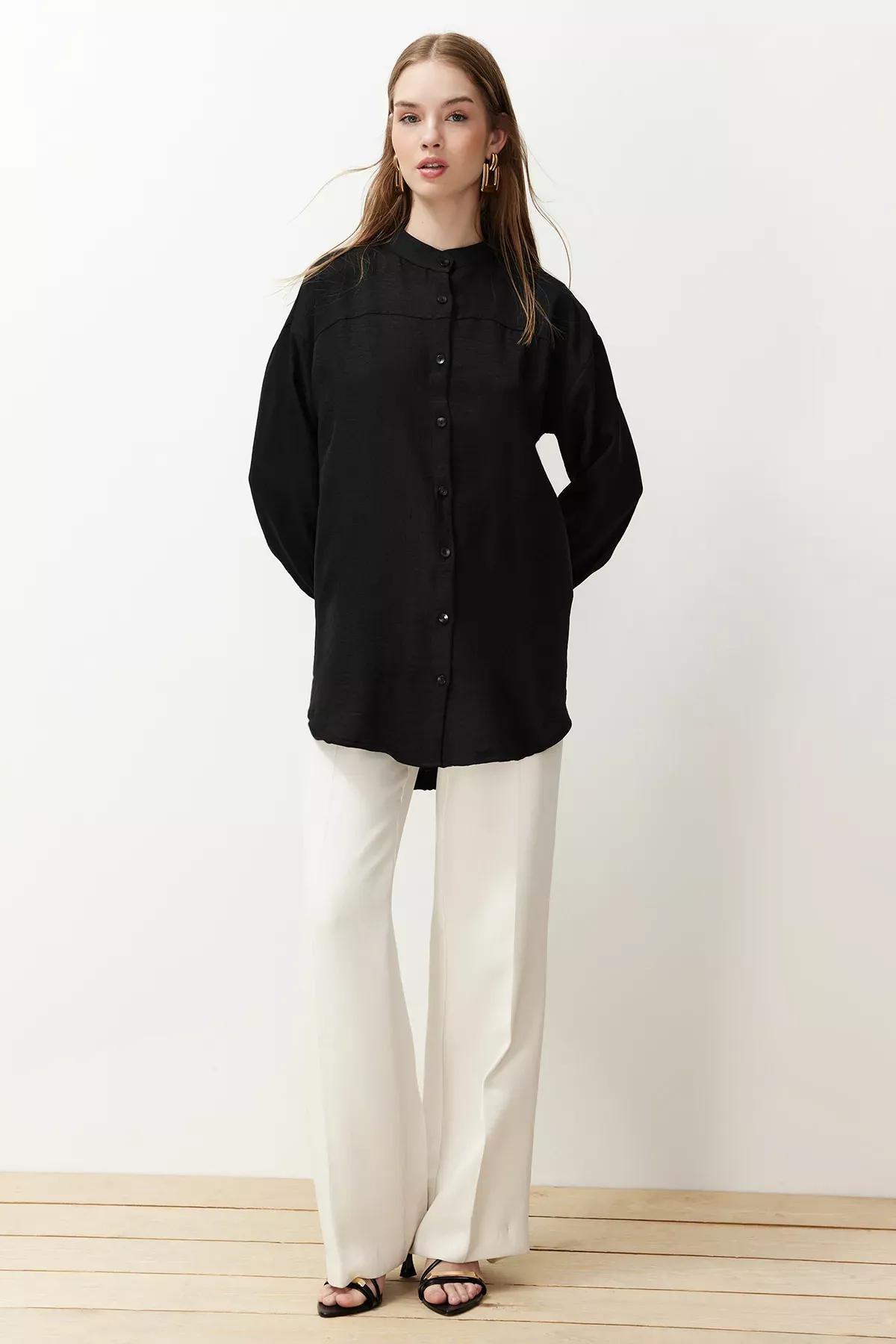 Black Linen Oversize Woven Shirt, C101_5720, large image number 0