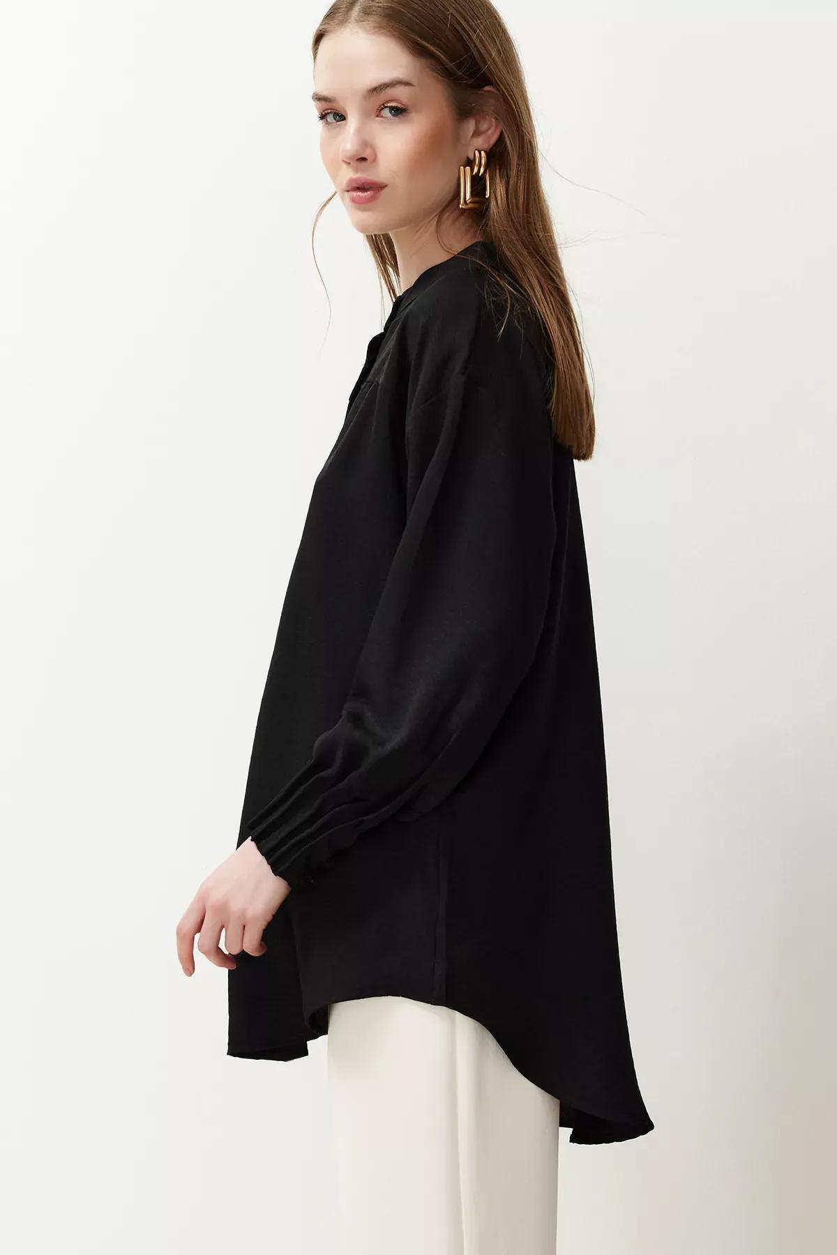 Black Linen Oversize Woven Shirt, C101_5720, large image number 2