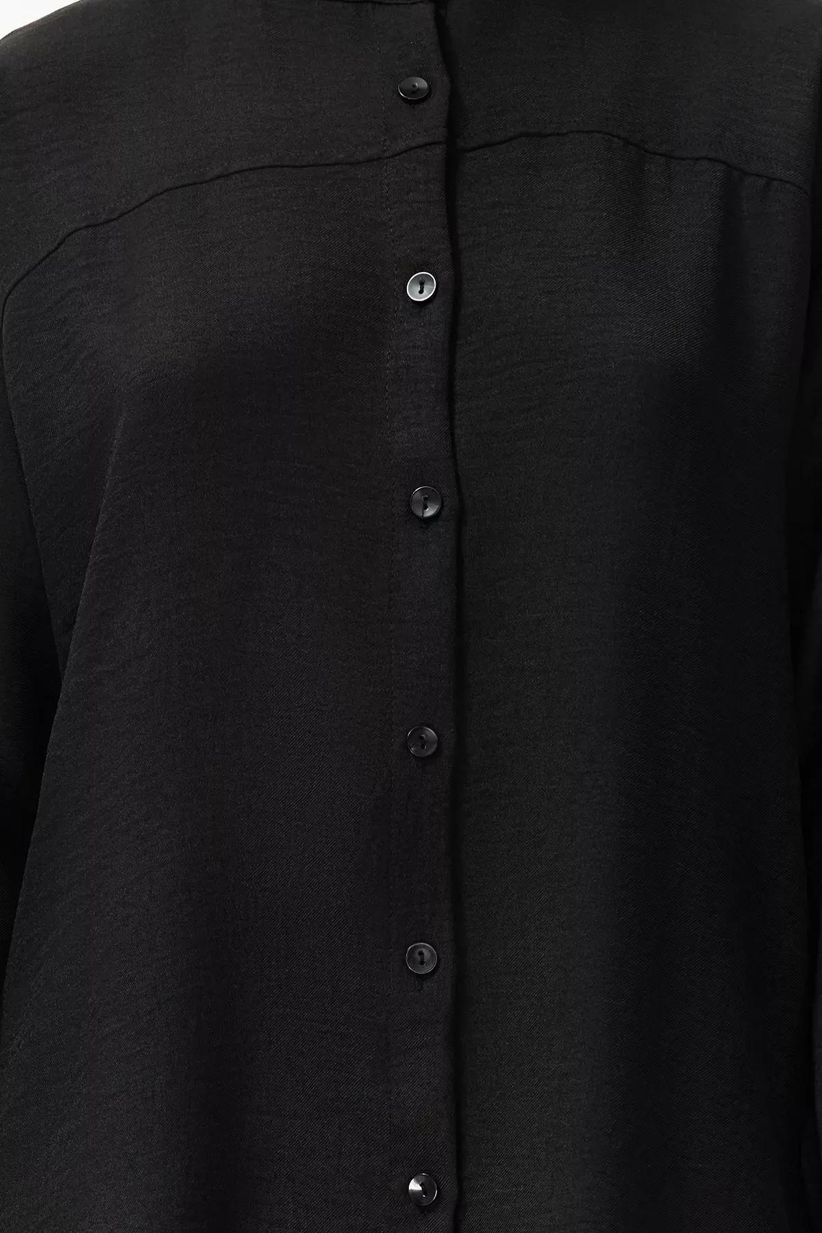 Black Linen Oversize Woven Shirt, C101_5720, large image number 3