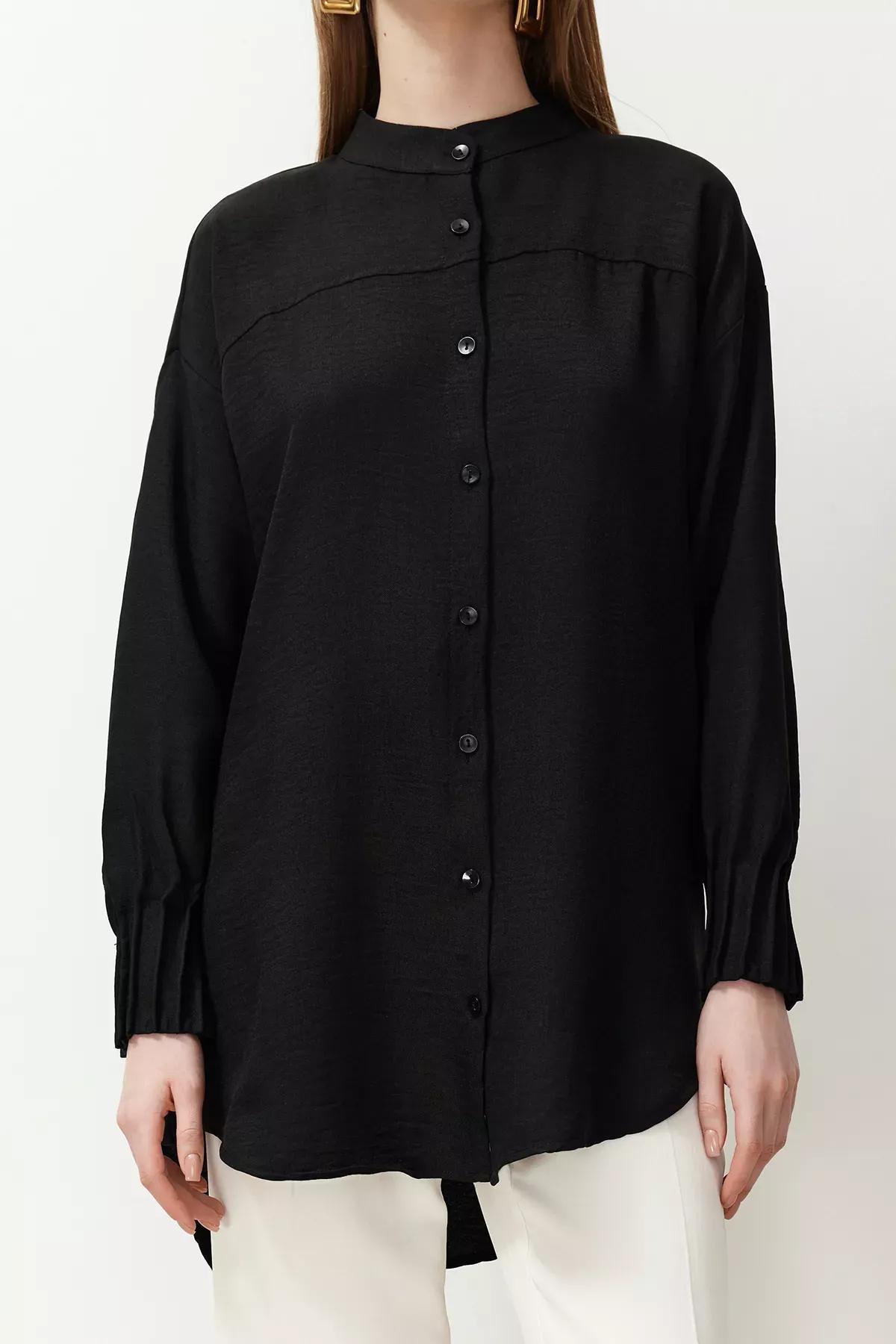 Black Linen Oversize Woven Shirt, C101_5720, large image number 4