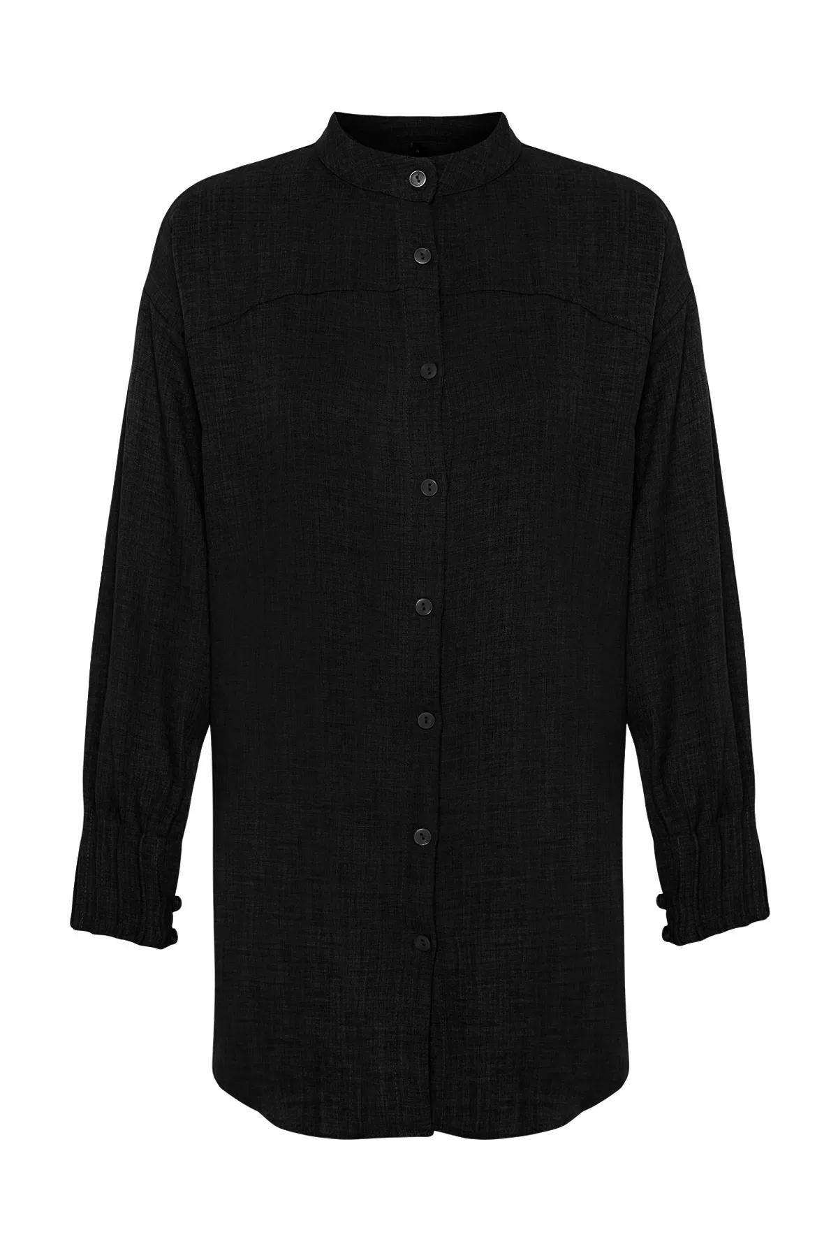 Black Linen Oversize Woven Shirt, C101_5720, large image number 5