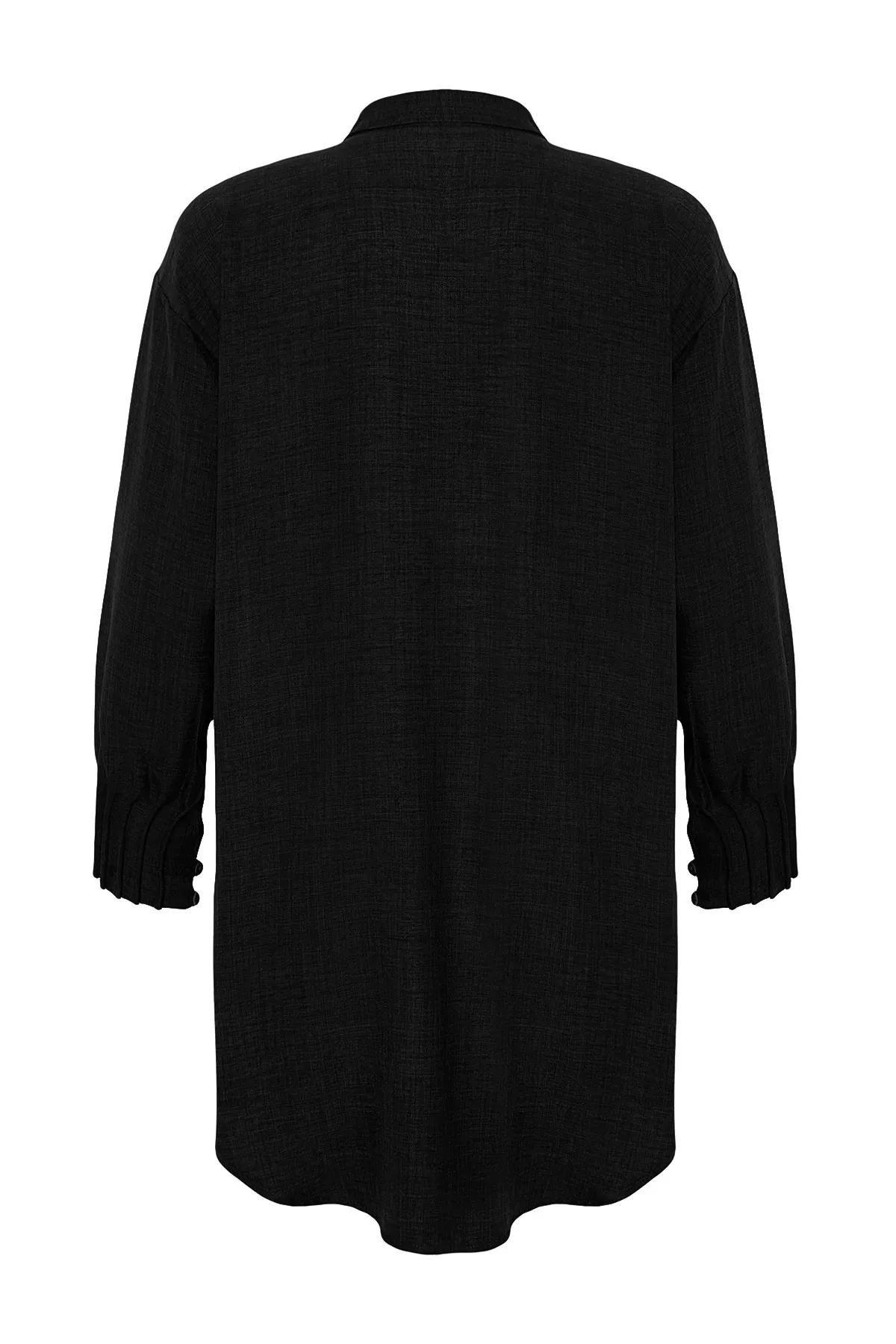 Black Linen Oversize Woven Shirt, C101_5720, large image number 6