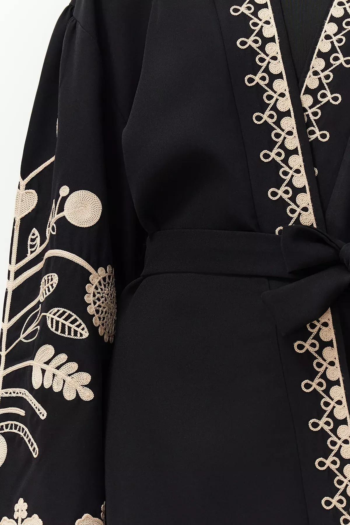 Black Embroidered Cap & Kimono, , large image number 3