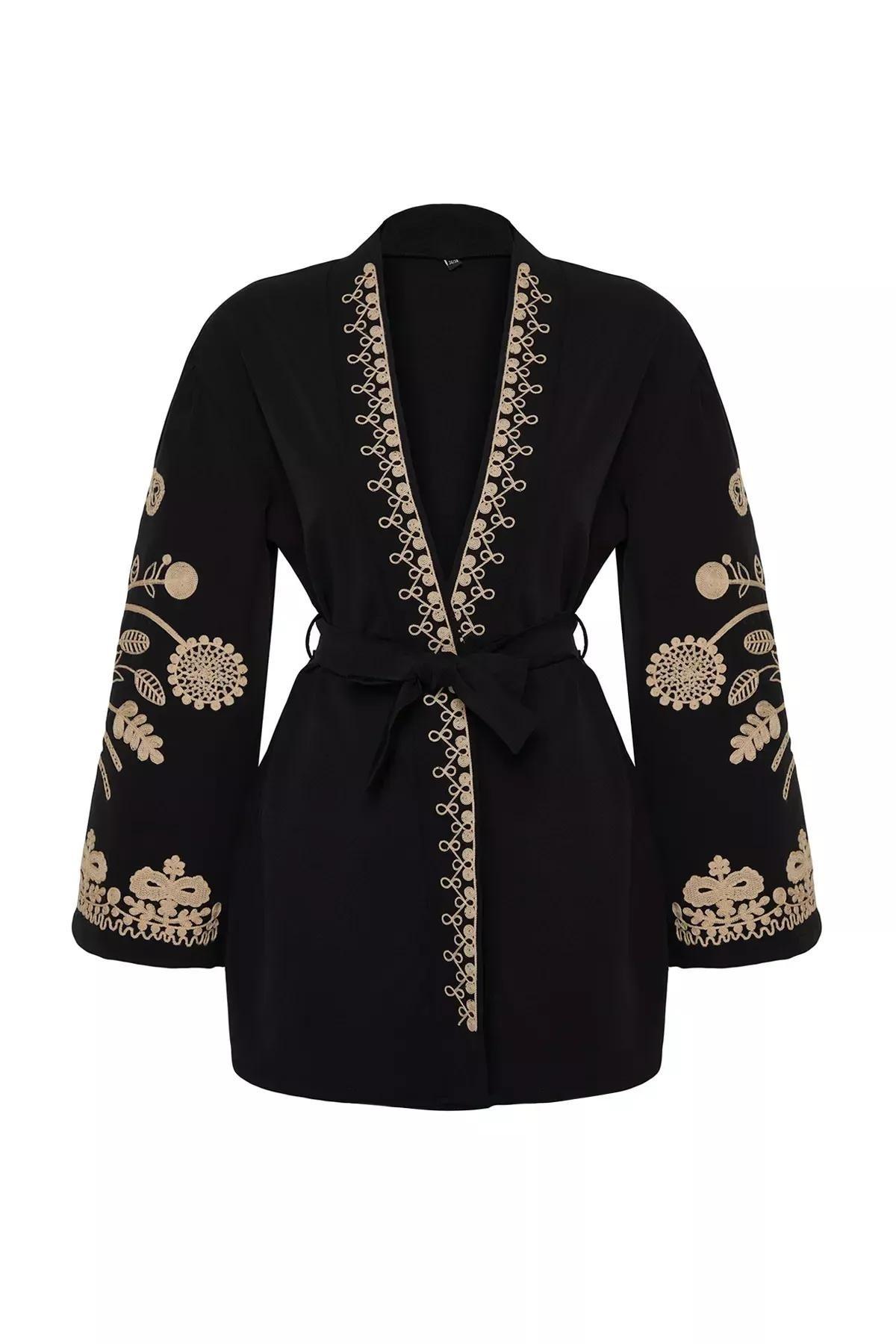 Black Embroidered Cap & Kimono, , large image number 5