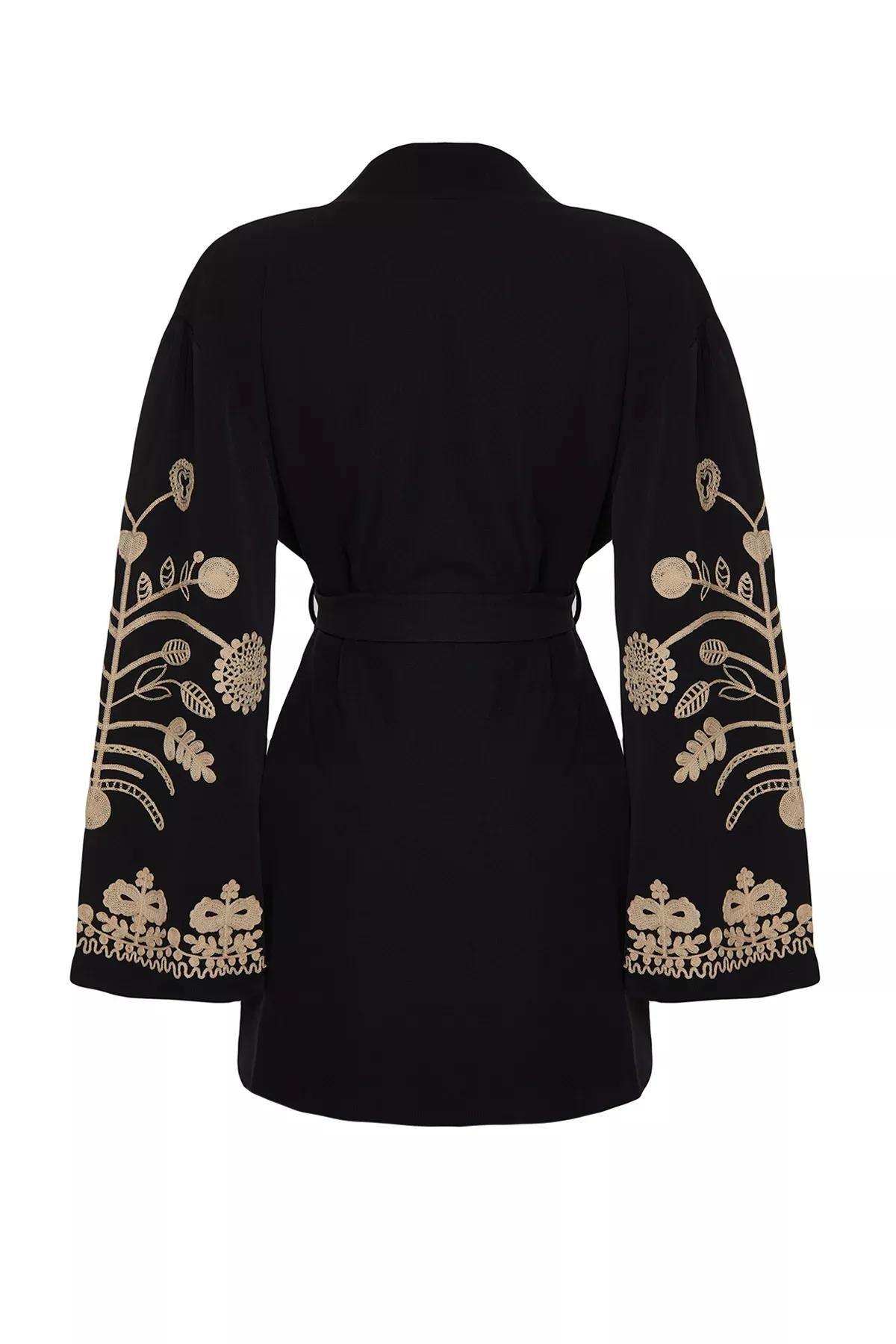 Black Embroidered Cap & Kimono, , large image number 6