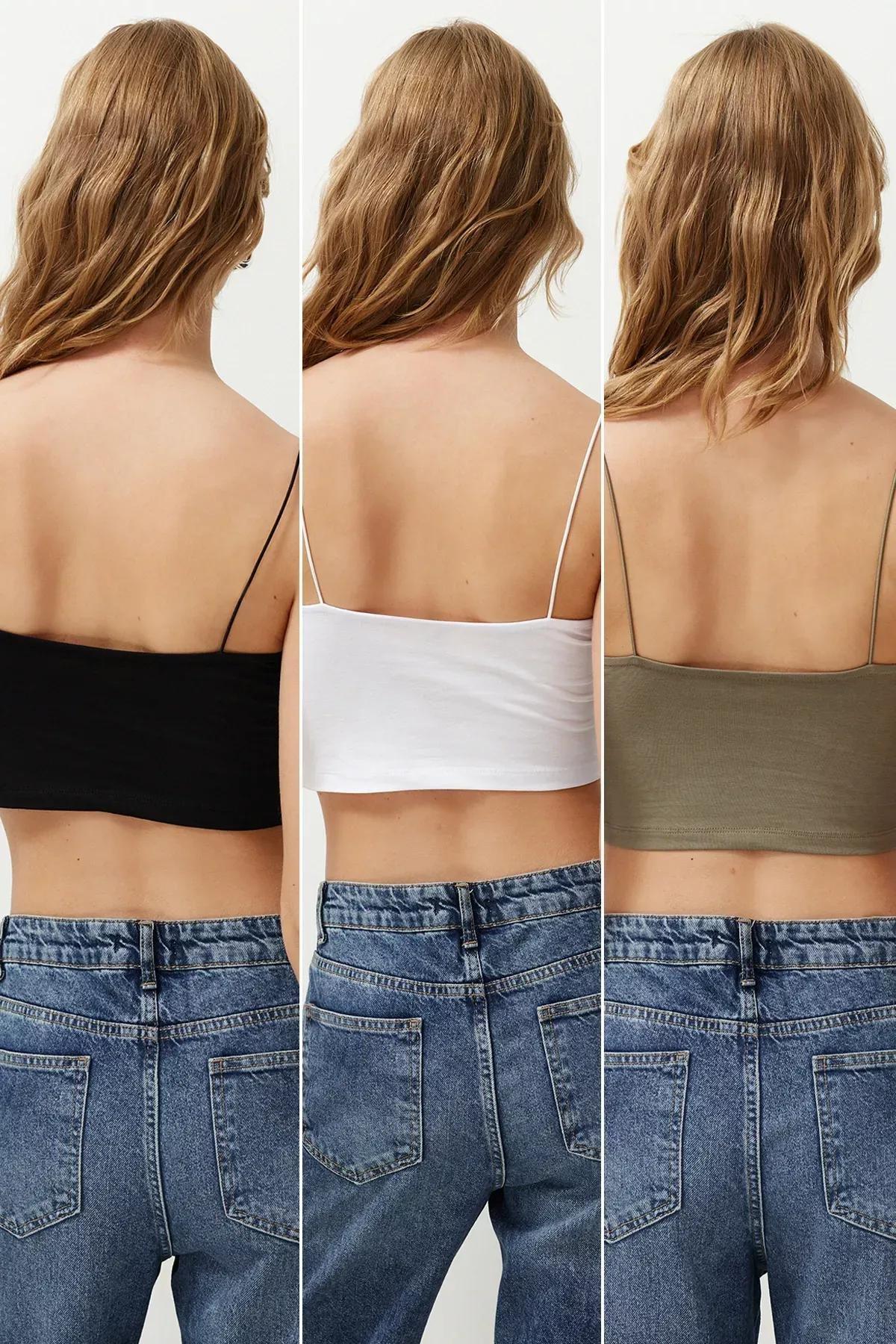 Black-Spaghetti Strap Fitted Crop Undershirt, , large image number 2
