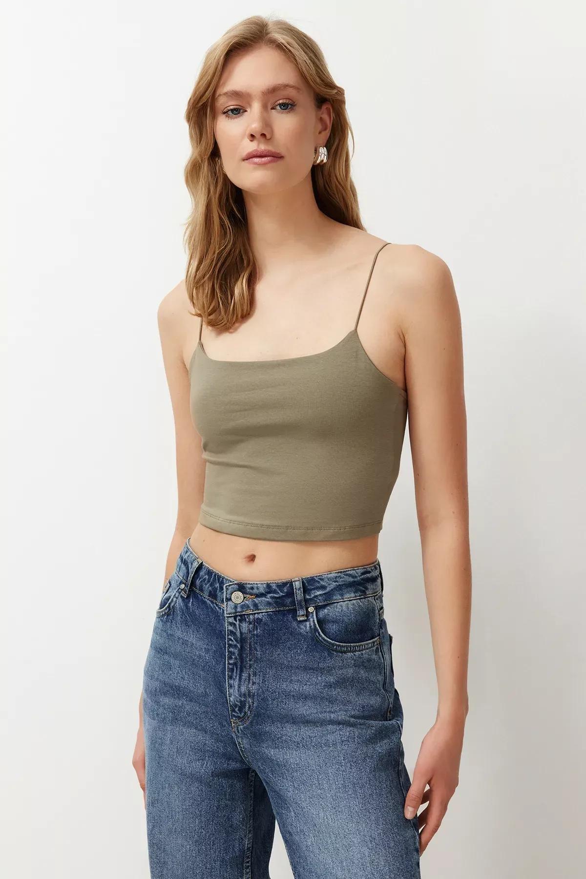 Black-Spaghetti Strap Fitted Crop Undershirt, , large image number 4