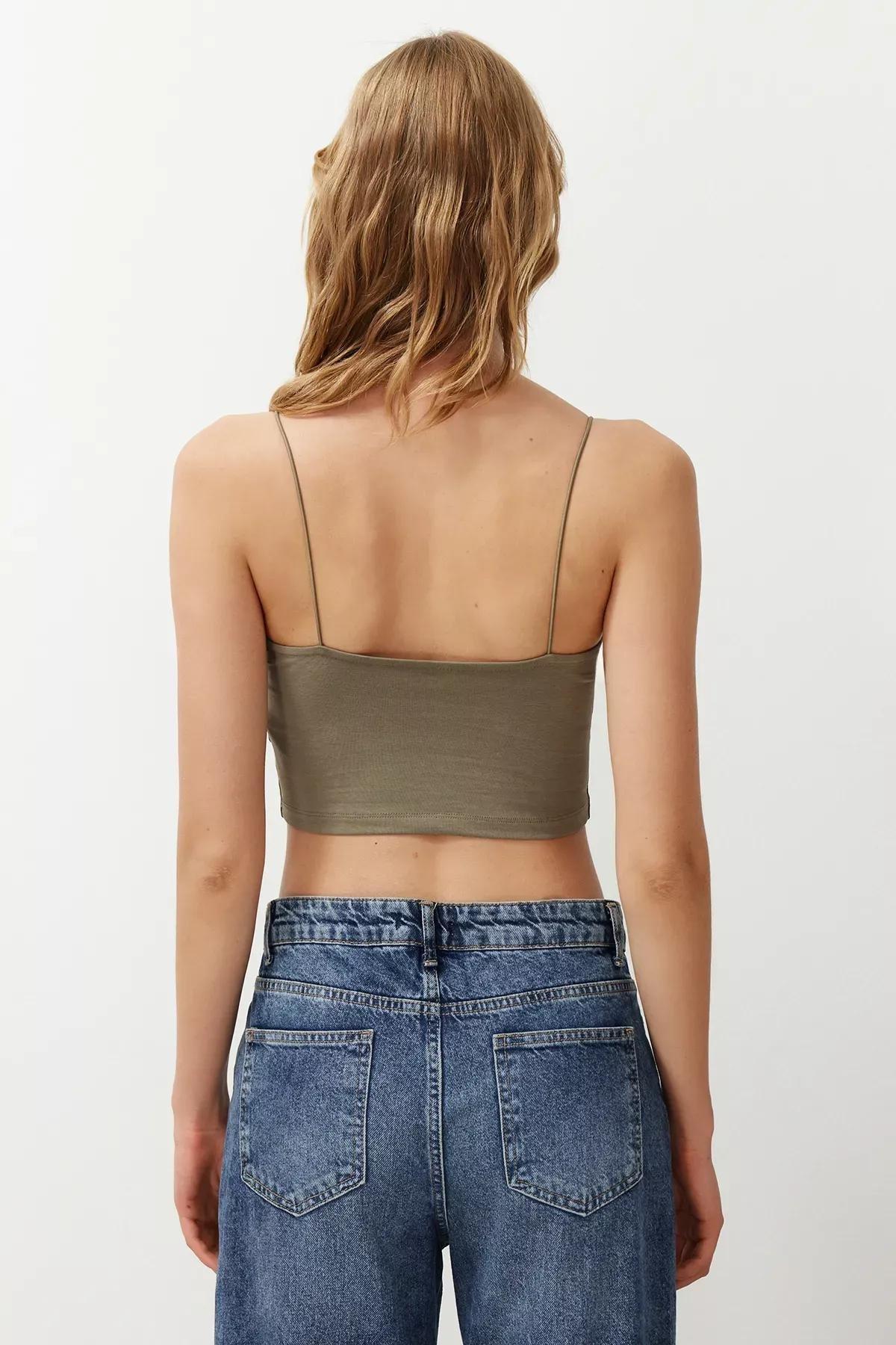 Black-Spaghetti Strap Fitted Crop Undershirt, , large image number 5