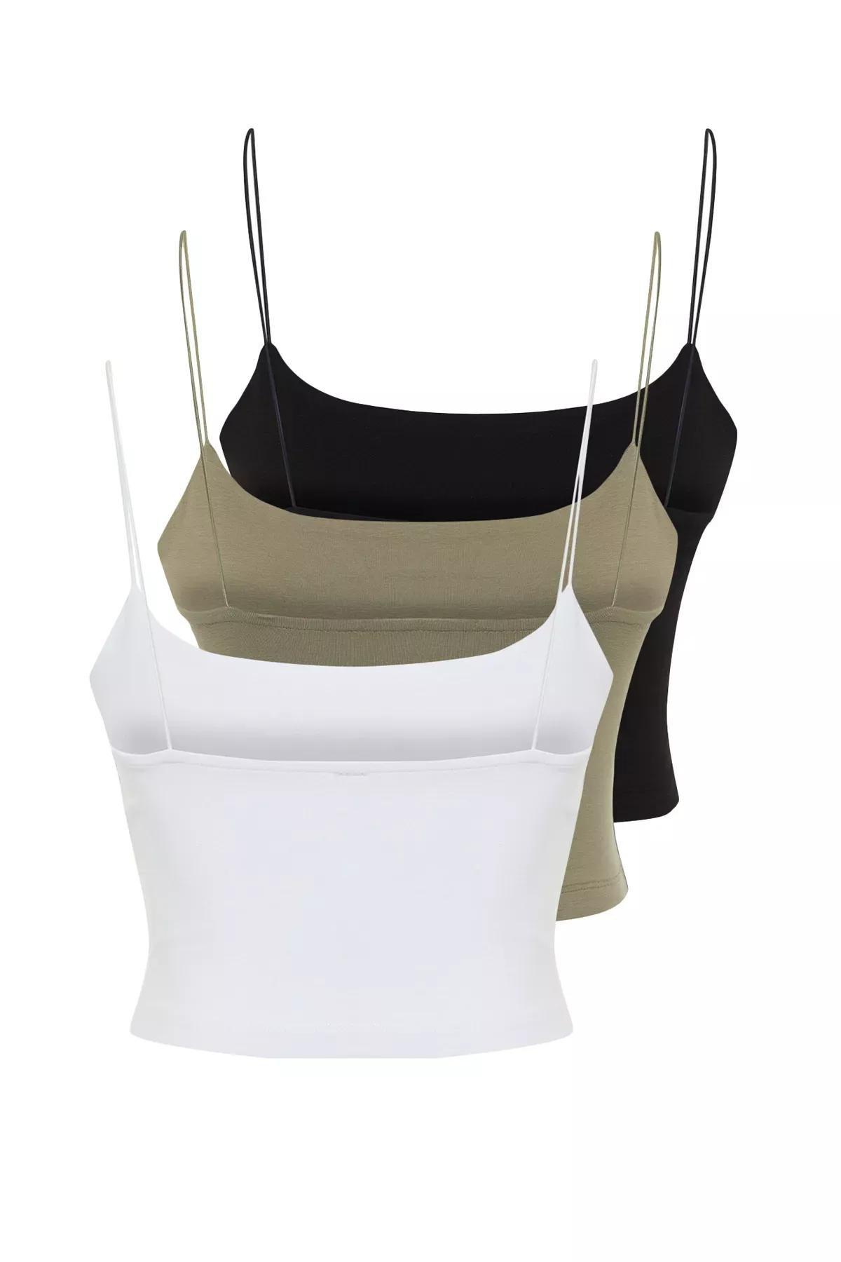 Black-Spaghetti Strap Fitted Crop Undershirt, , large image number 7