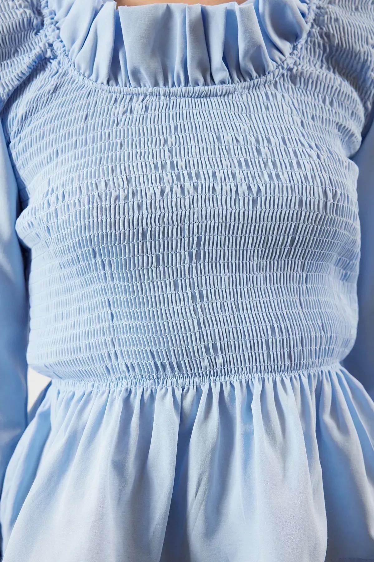 Blue Frilly Gimped Woven Blouse, , large image number 3