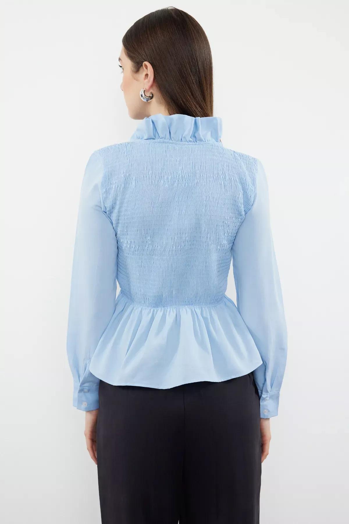 Blue Frilly Gimped Woven Blouse, , large image number 4