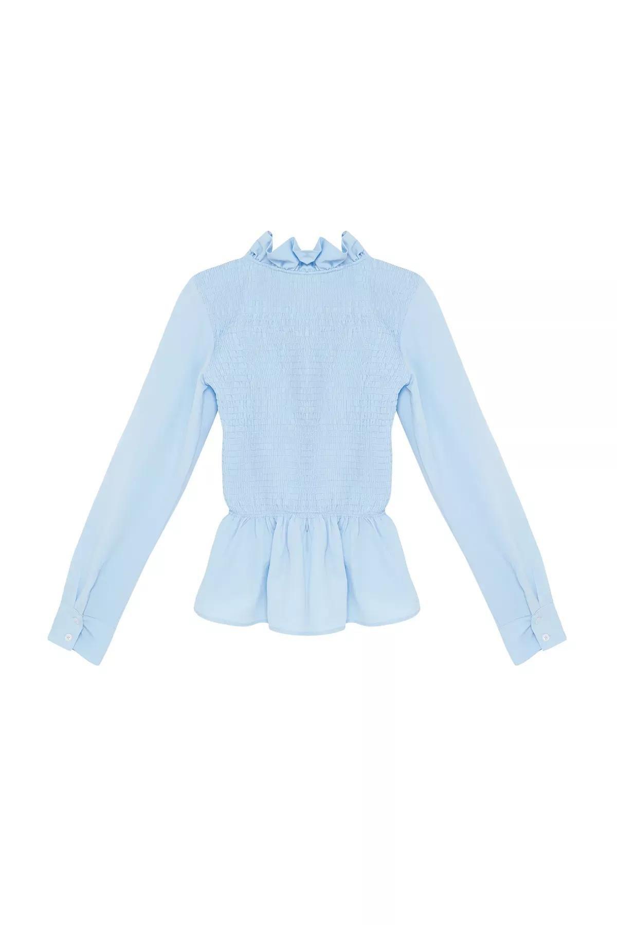 Blue Frilly Gimped Woven Blouse, , large image number 5