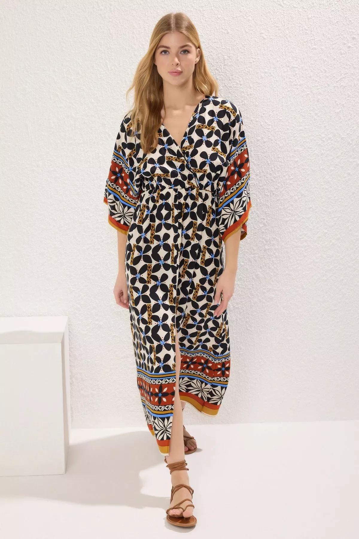 Multicolour Patterned A-Line Midi Dress, , large image number 1