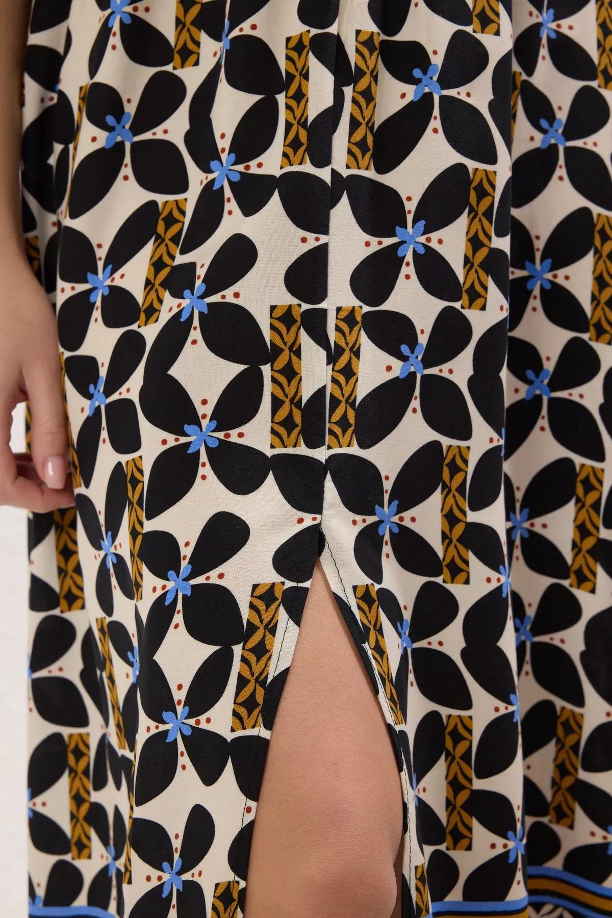 Multicolour Patterned A-Line Midi Dress, , large image number 2