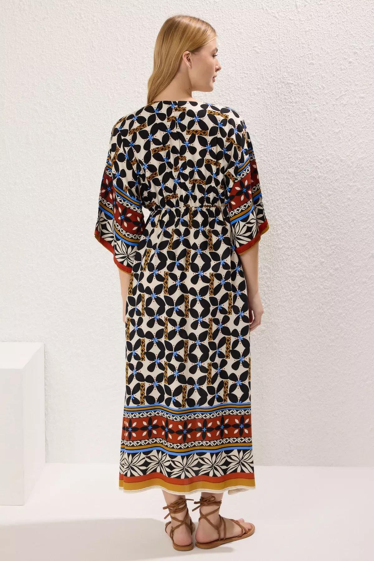 Multicolour Patterned A-Line Midi Dress, , large image number 3