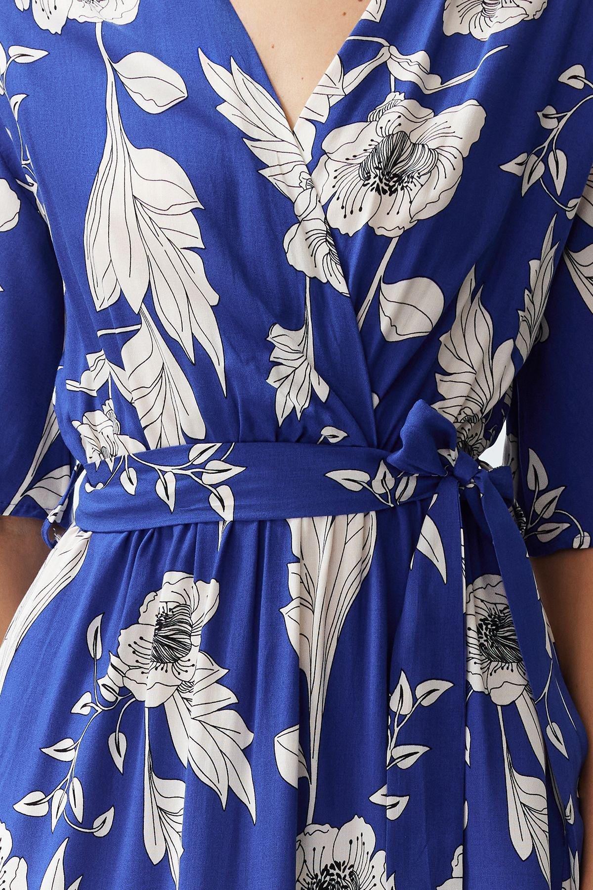 Blue Patterned Double-Breasted Midi Dress, , large image number 2