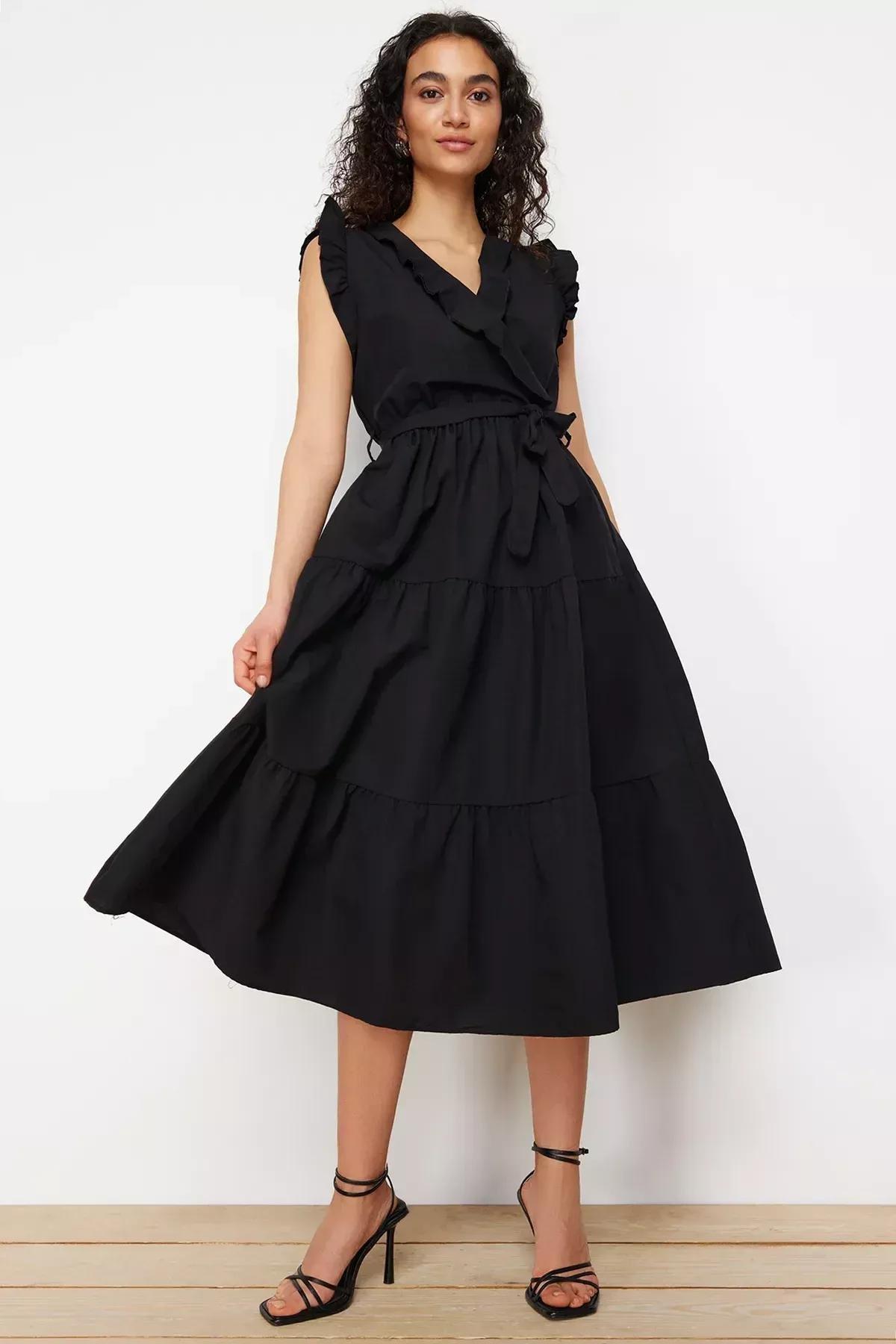 Black Belted A-Line Midi Dress, C101_5720, large image number 0