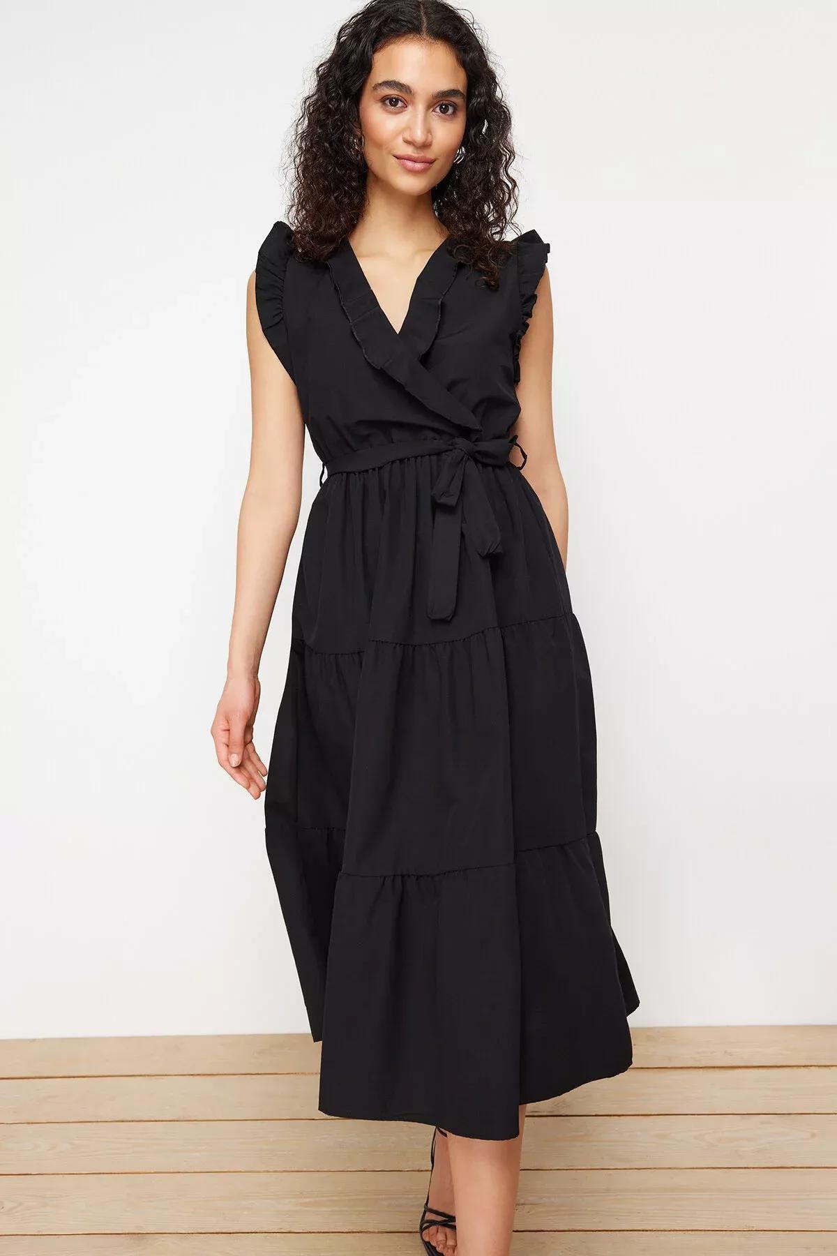 Black Belted A-Line Midi Dress, C101_5720, large image number 2