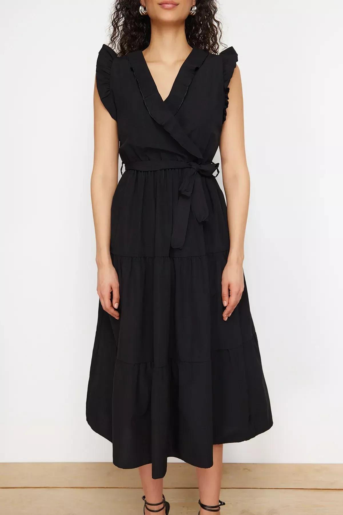 Black Belted A-Line Midi Dress, C101_5720, large image number 3
