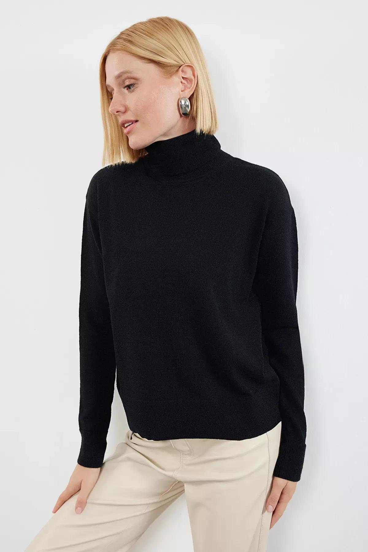 Black Plain Cropped Sweater, , large image number 1