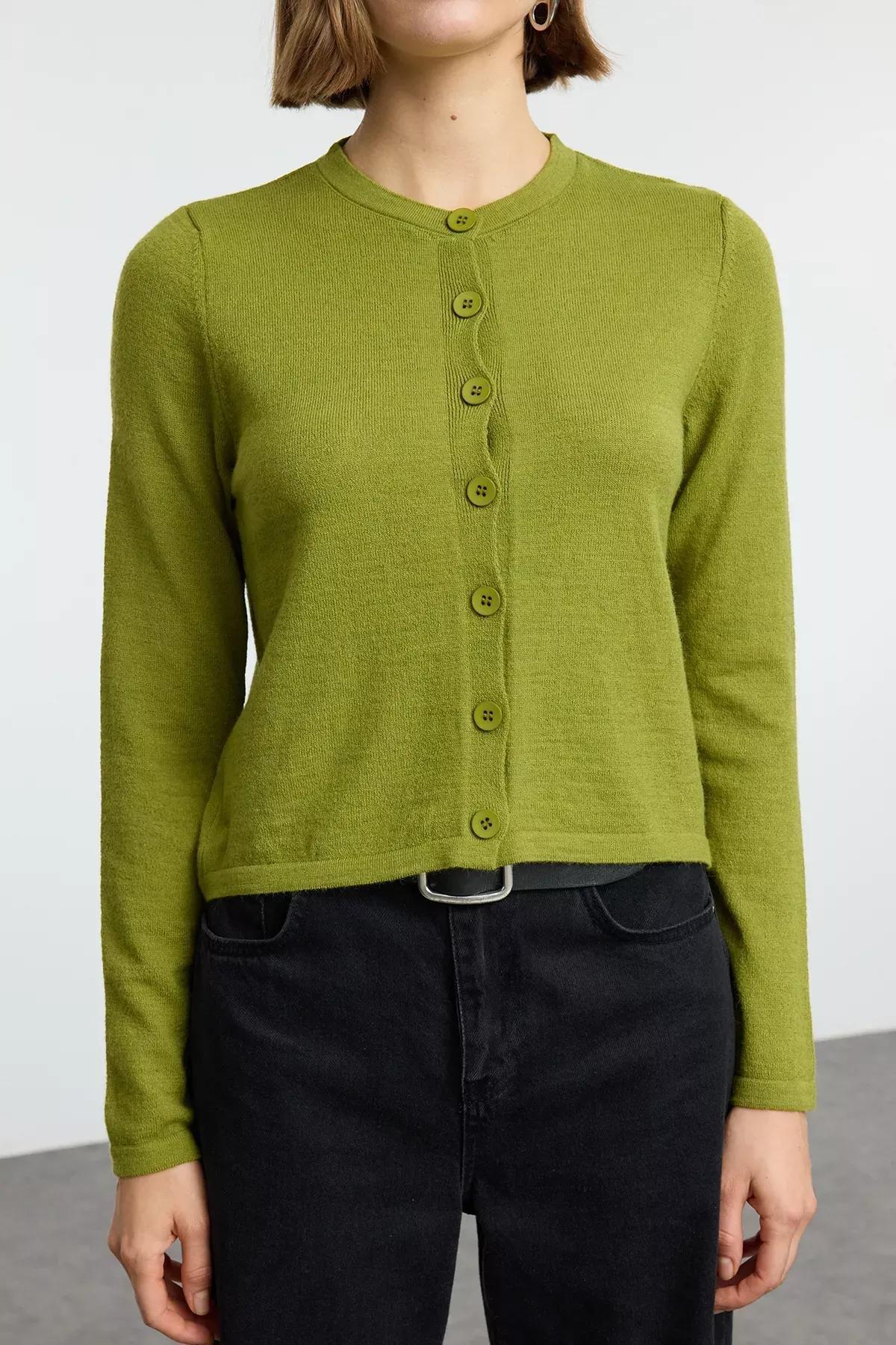 Green Wool Knit Cardigan, Green, large image number 2