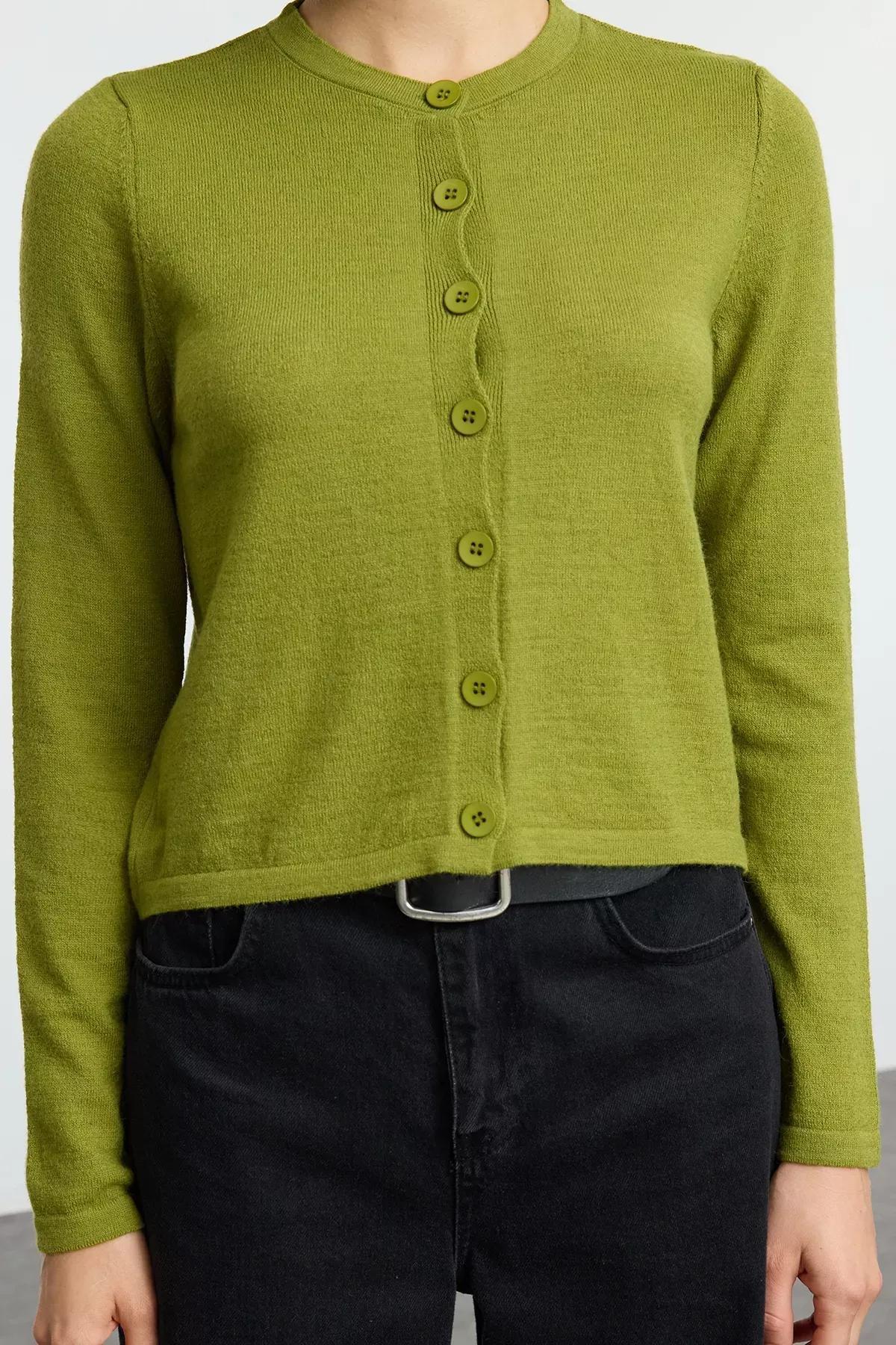 Green Wool Knit Cardigan, Green, large image number 3