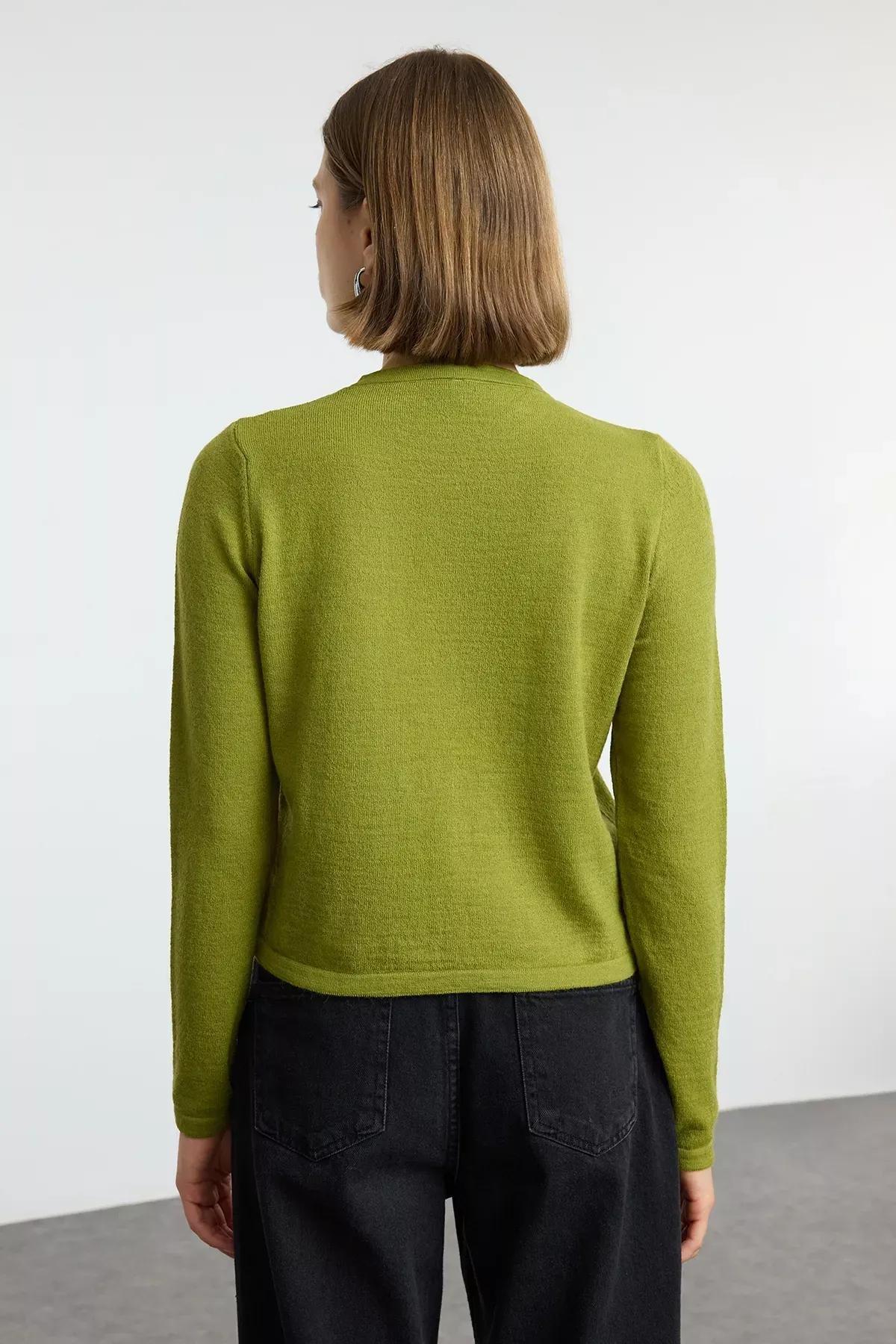 Green Wool Knit Cardigan, Green, large image number 4