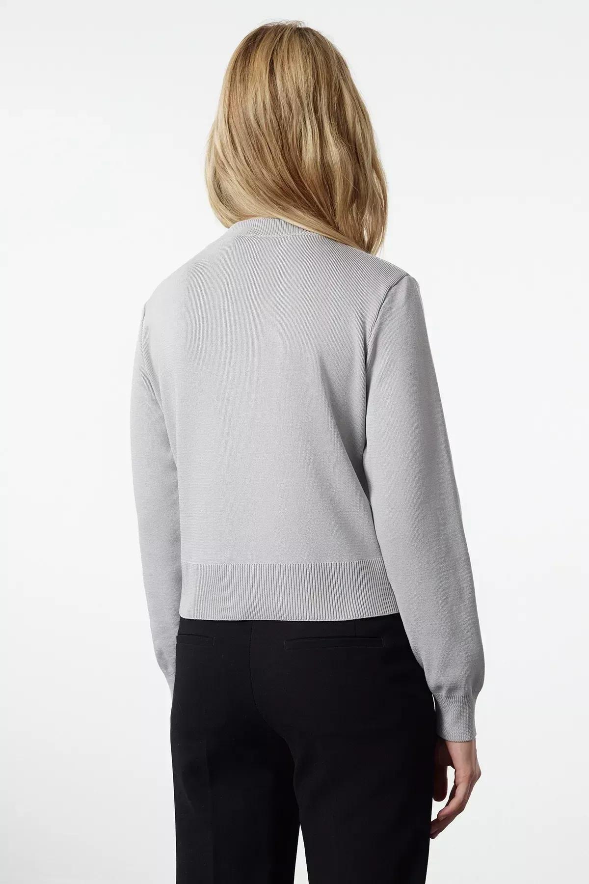 Grey Crew Neck Knitwear Cardigan, Grey, large image number 4