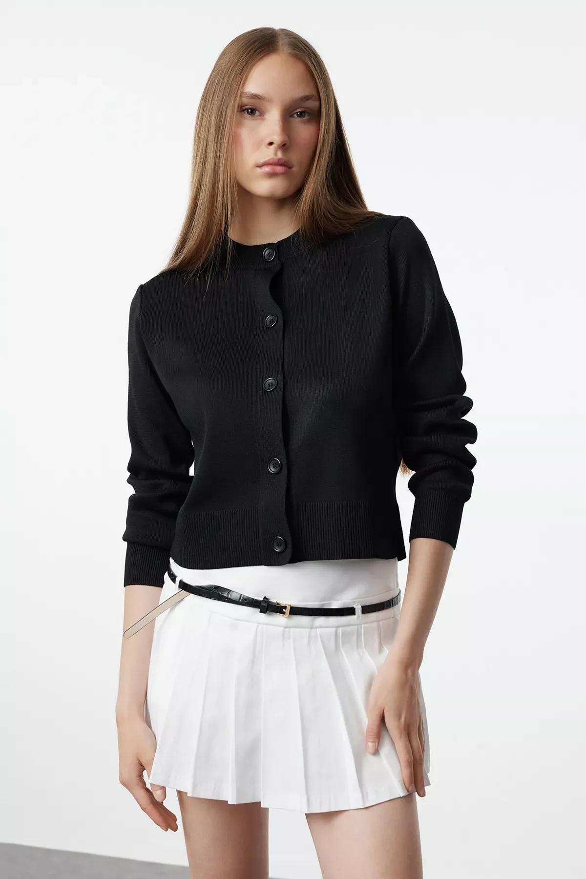 Black Jacket Style Knit Cardigan, BLACK, medium