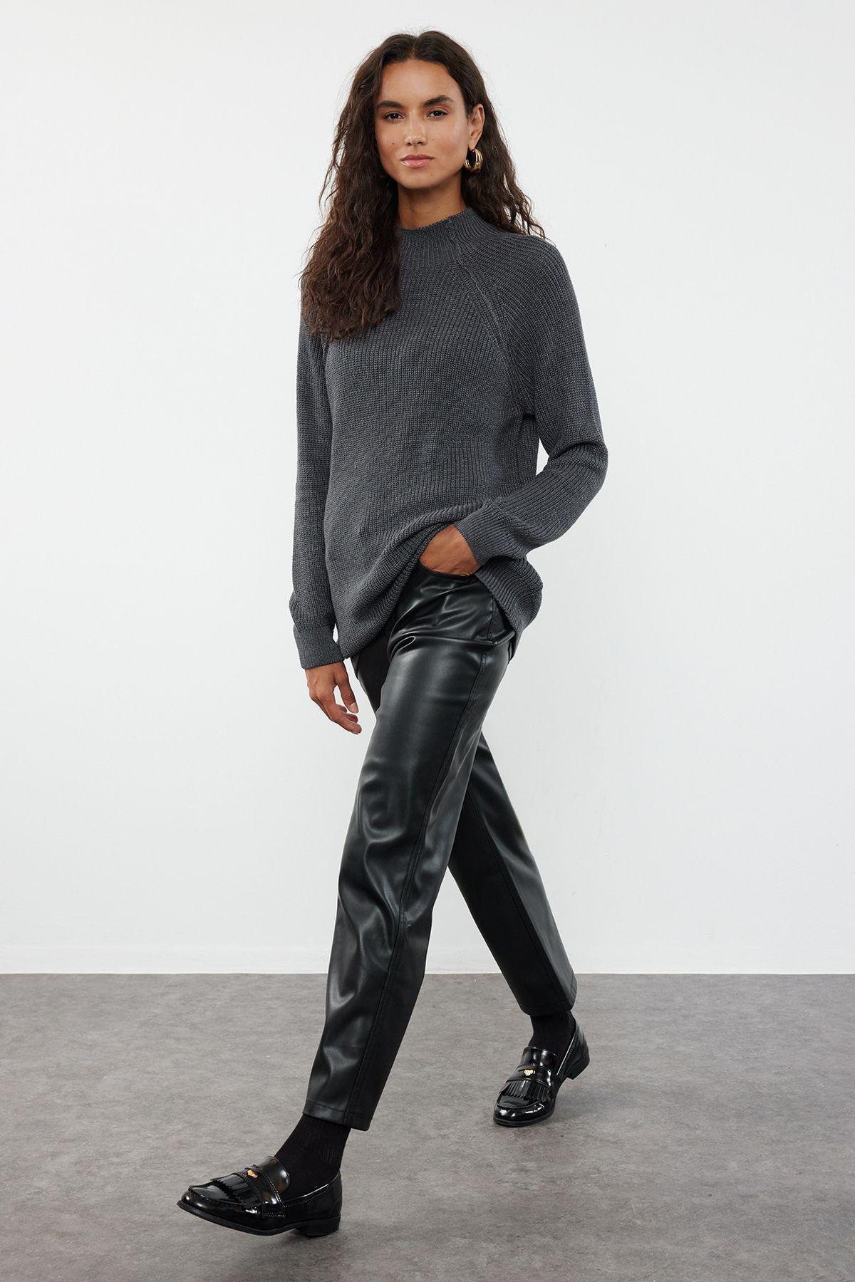 Grey Textured Oversized Sweater, Anthracite, large image number 0