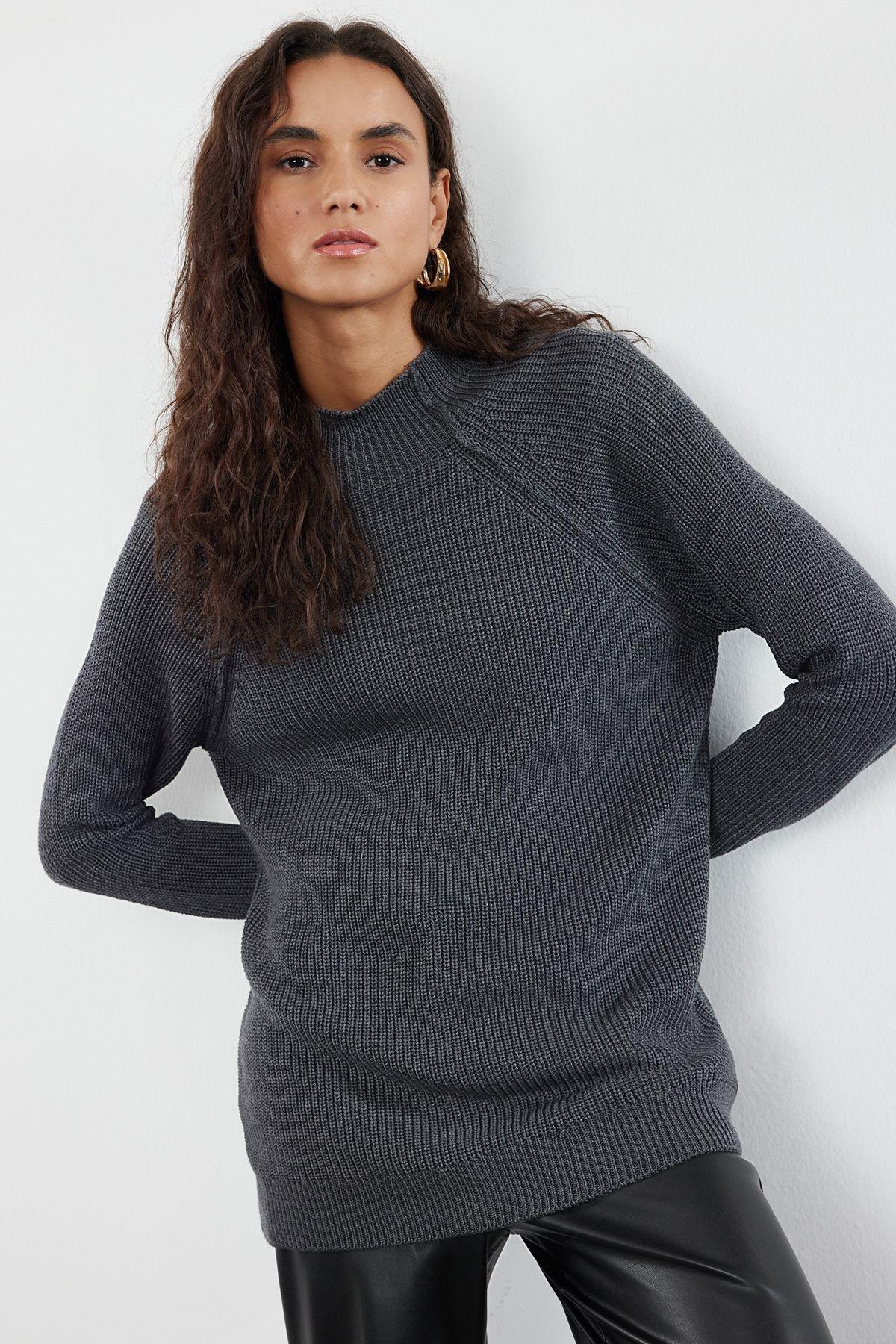 Grey Textured Oversized Sweater, Anthracite, large image number 1