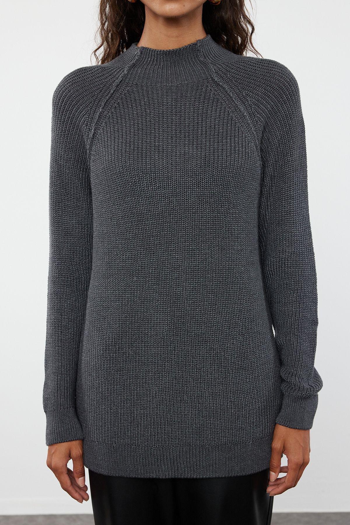 Grey Textured Oversized Sweater, Anthracite, large image number 2