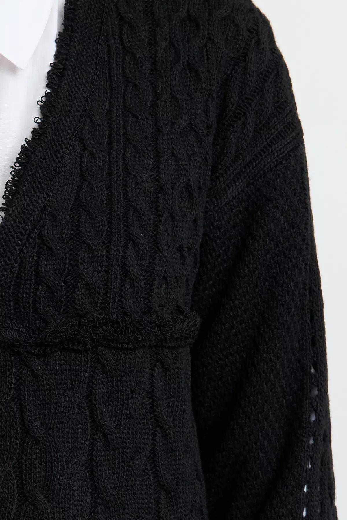 Black Crop Tie Knit Cardigan, , large image number 3