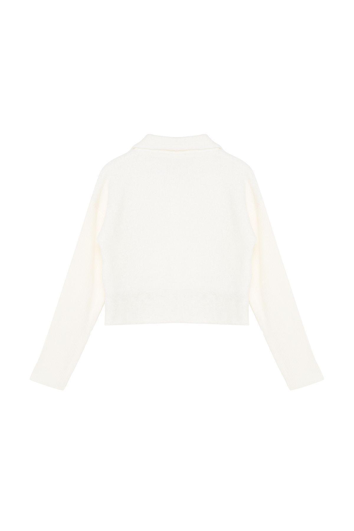 White Boucle Polo Neck Coat Cardigan,, , large image number 5