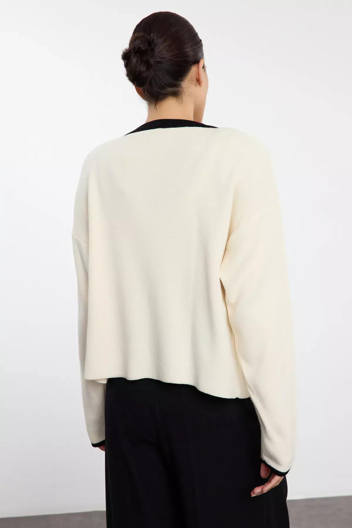 Beige Color Block Knitted Cardigan Set, STONE, large image number 4