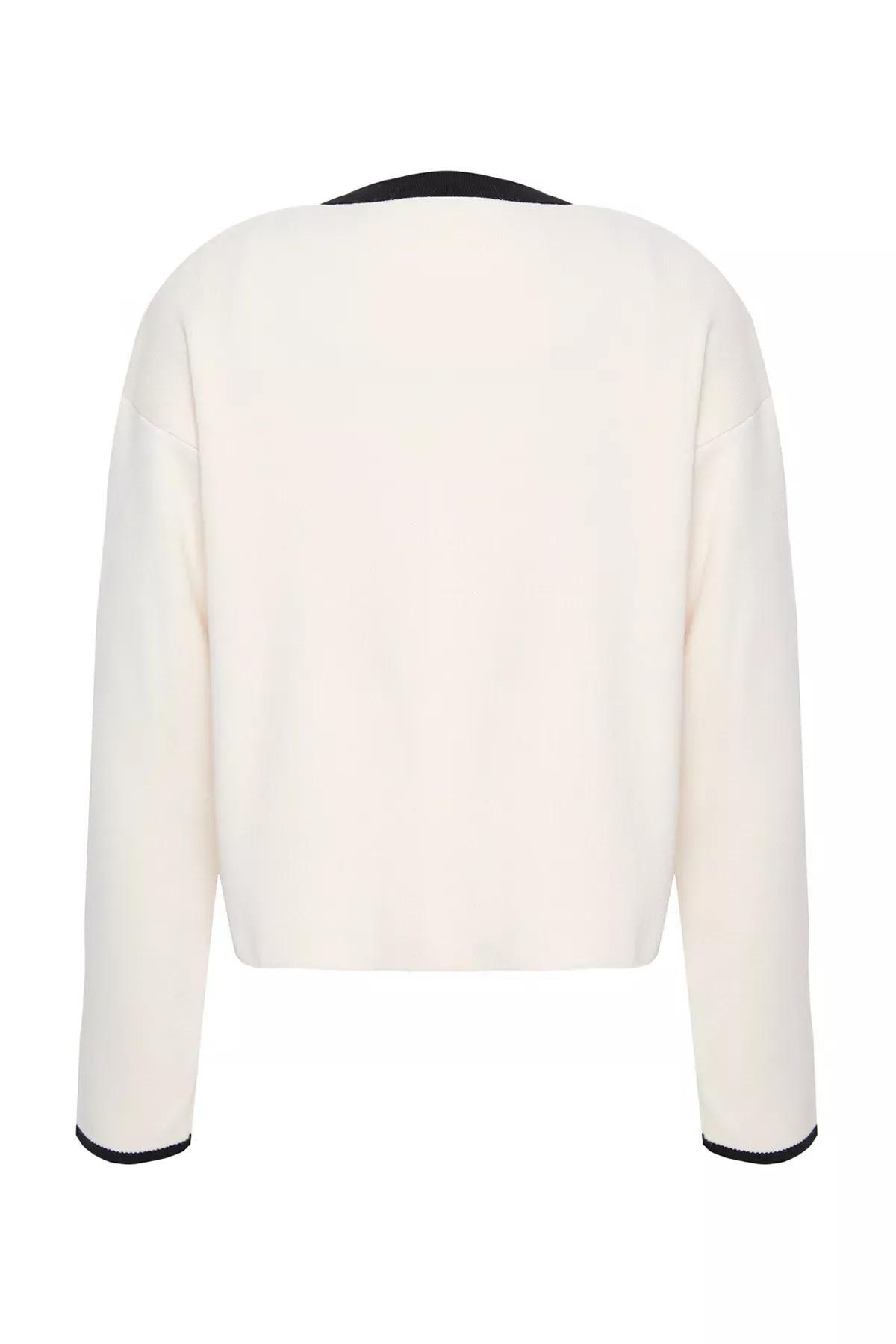 Beige Color Block Knitted Cardigan Set, STONE, large image number 6