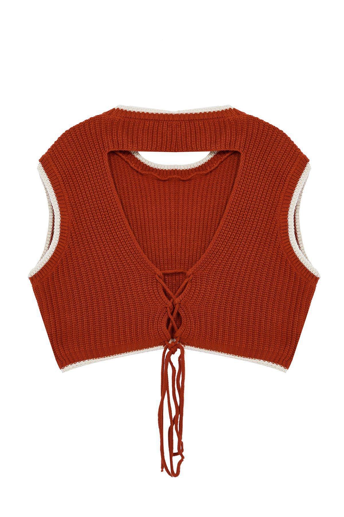 Red Plain Cropped Sweater, C101_569, large image number 5