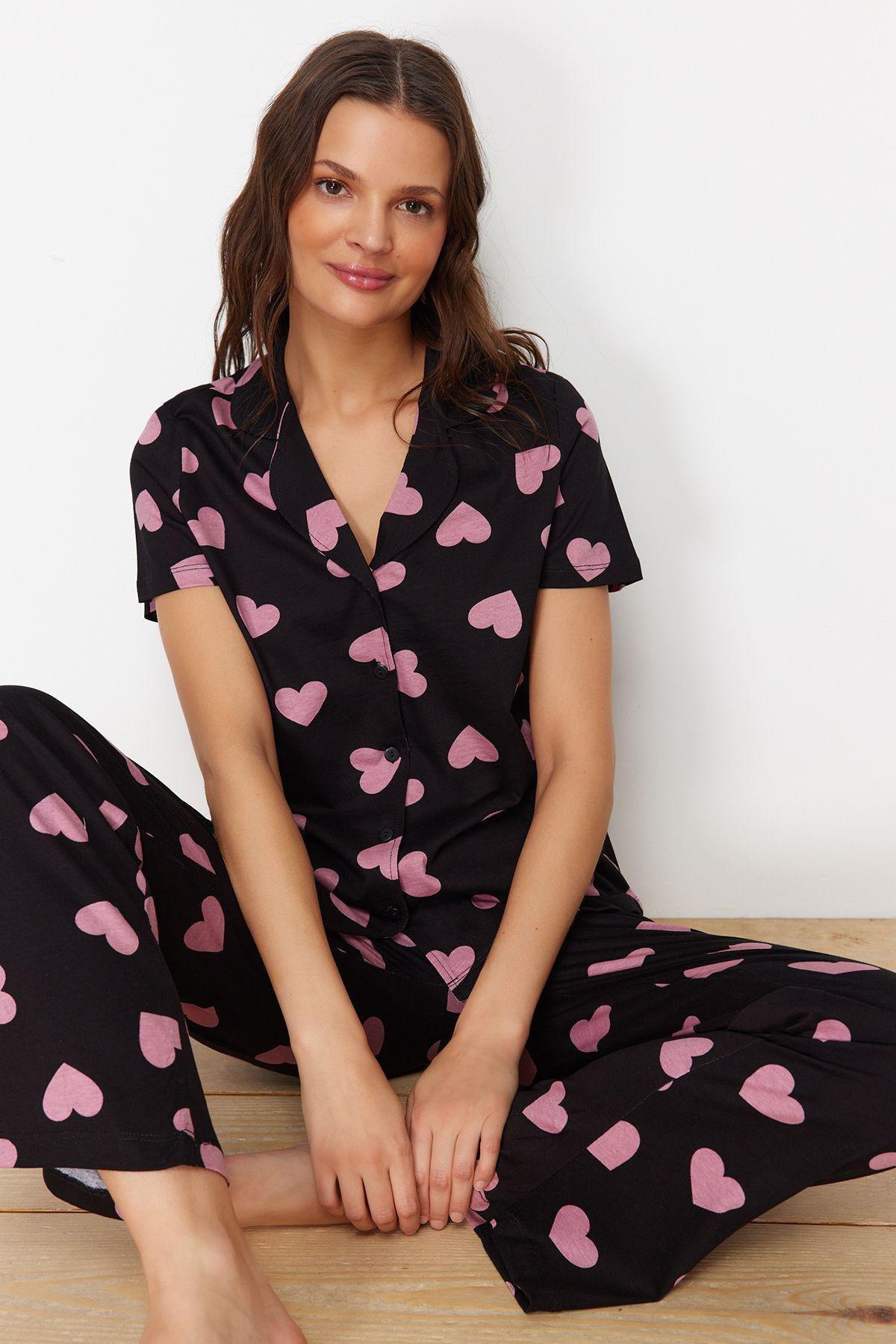Black Knitted Cotton Pyjamas Set, , large image number 0